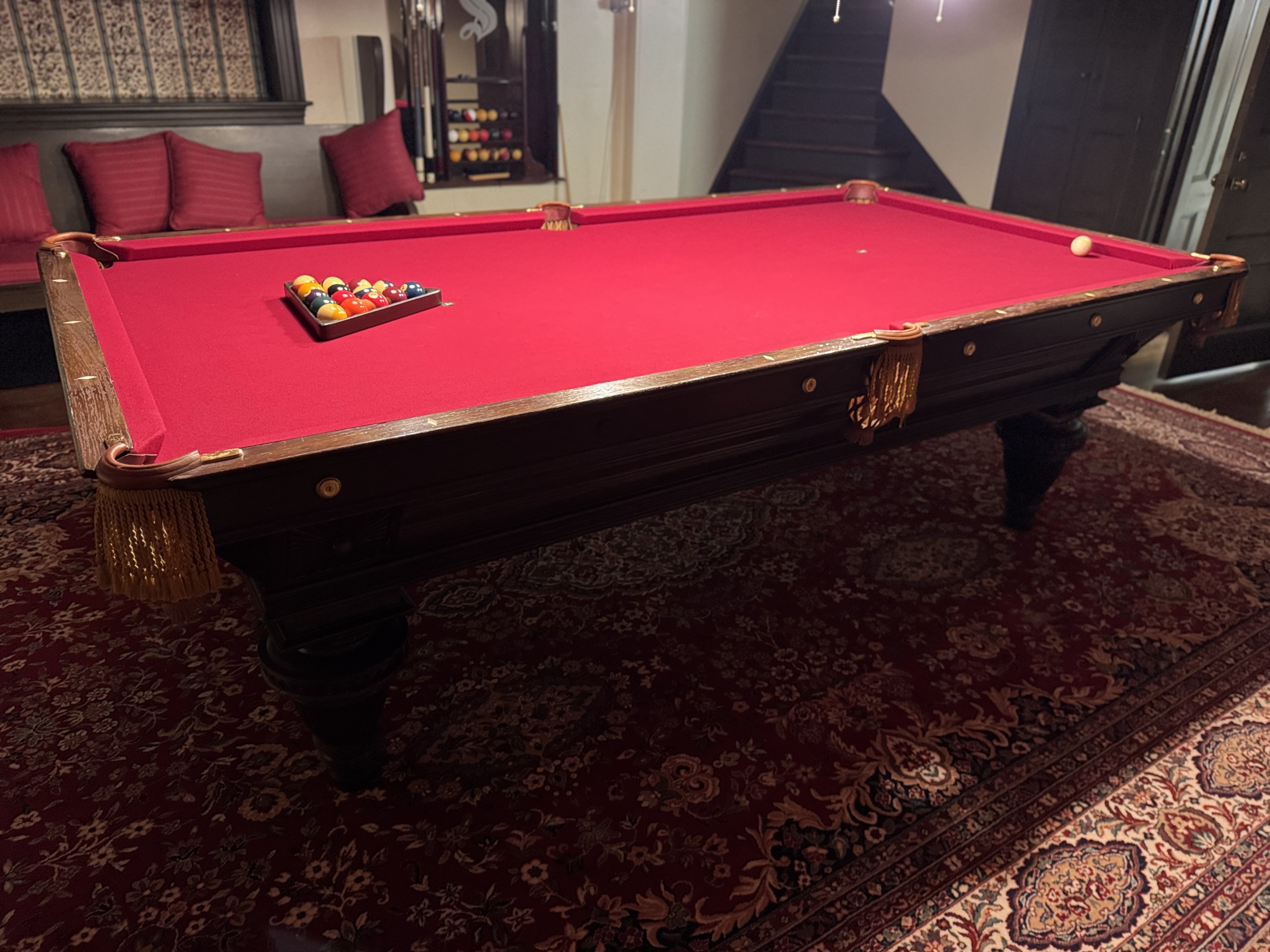 Antique Goodman, Leavitt, Yatter Co. Carved Oak Pool Table