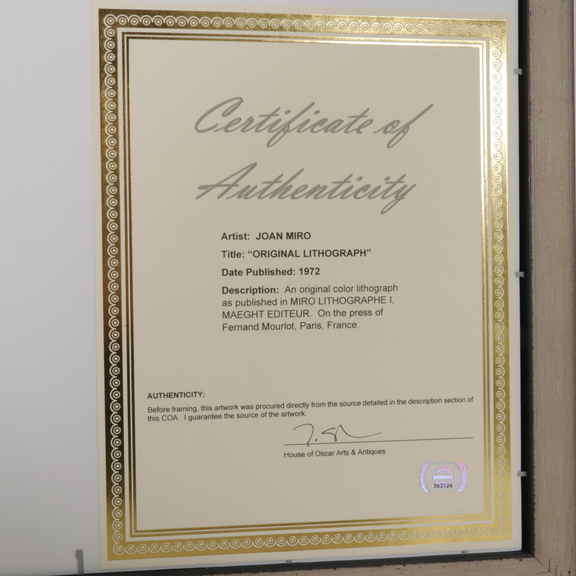 Joan Miró Color Lithograph from "Mirò Lithographe I, Maeght Editeur", 1972