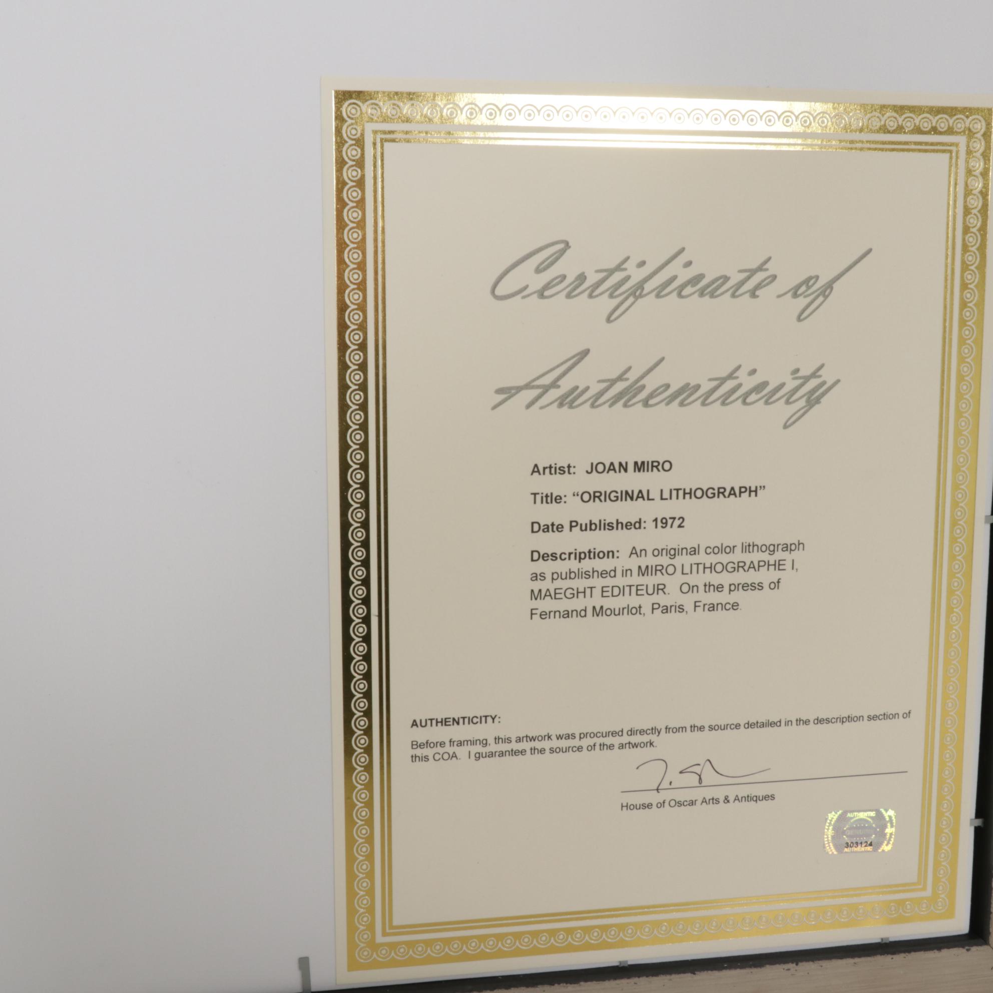 Joan Miró Color Lithograph from "Mirò Lithographe I, Maeght Editeur", 1972