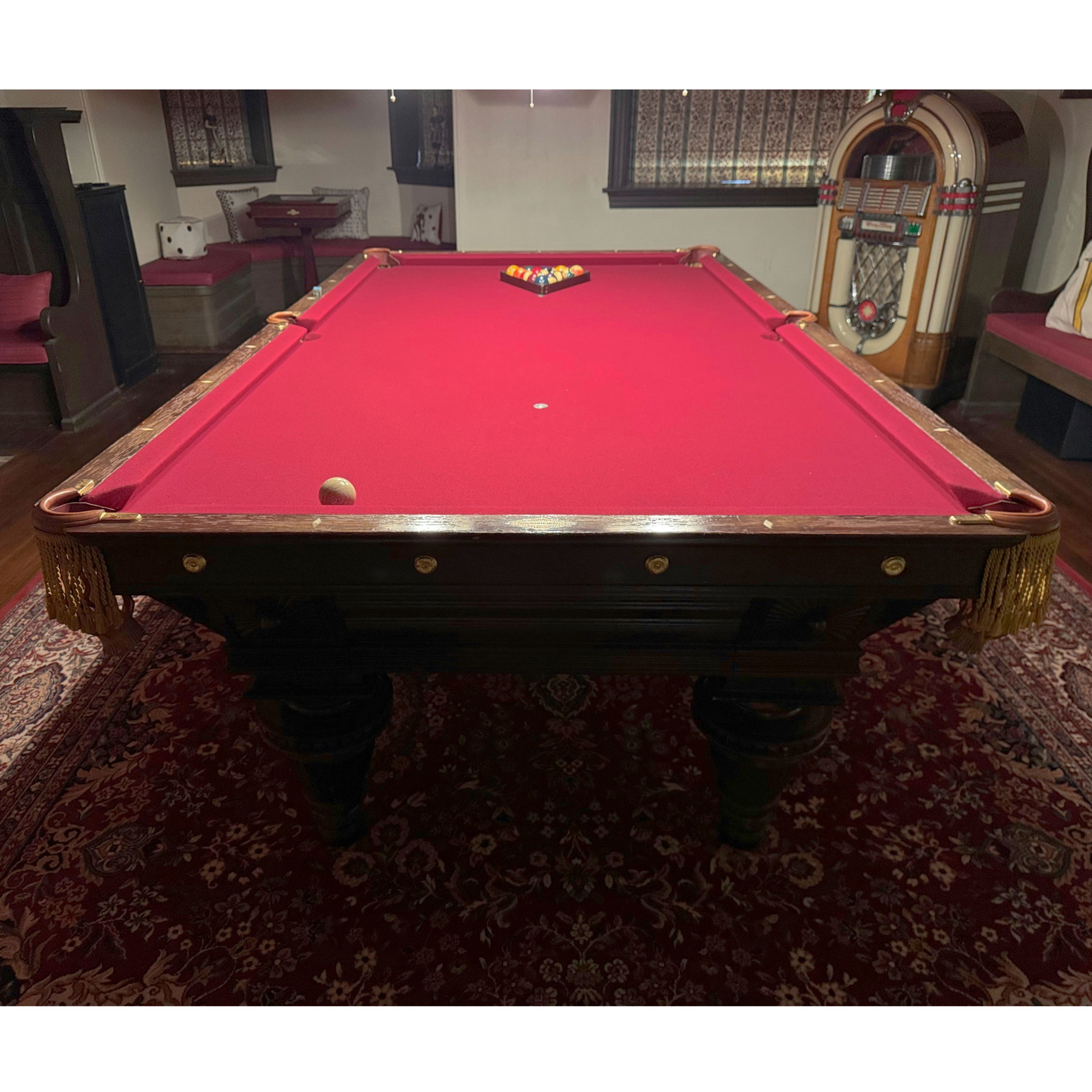 Antique Goodman, Leavitt, Yatter Co. Carved Oak Pool Table