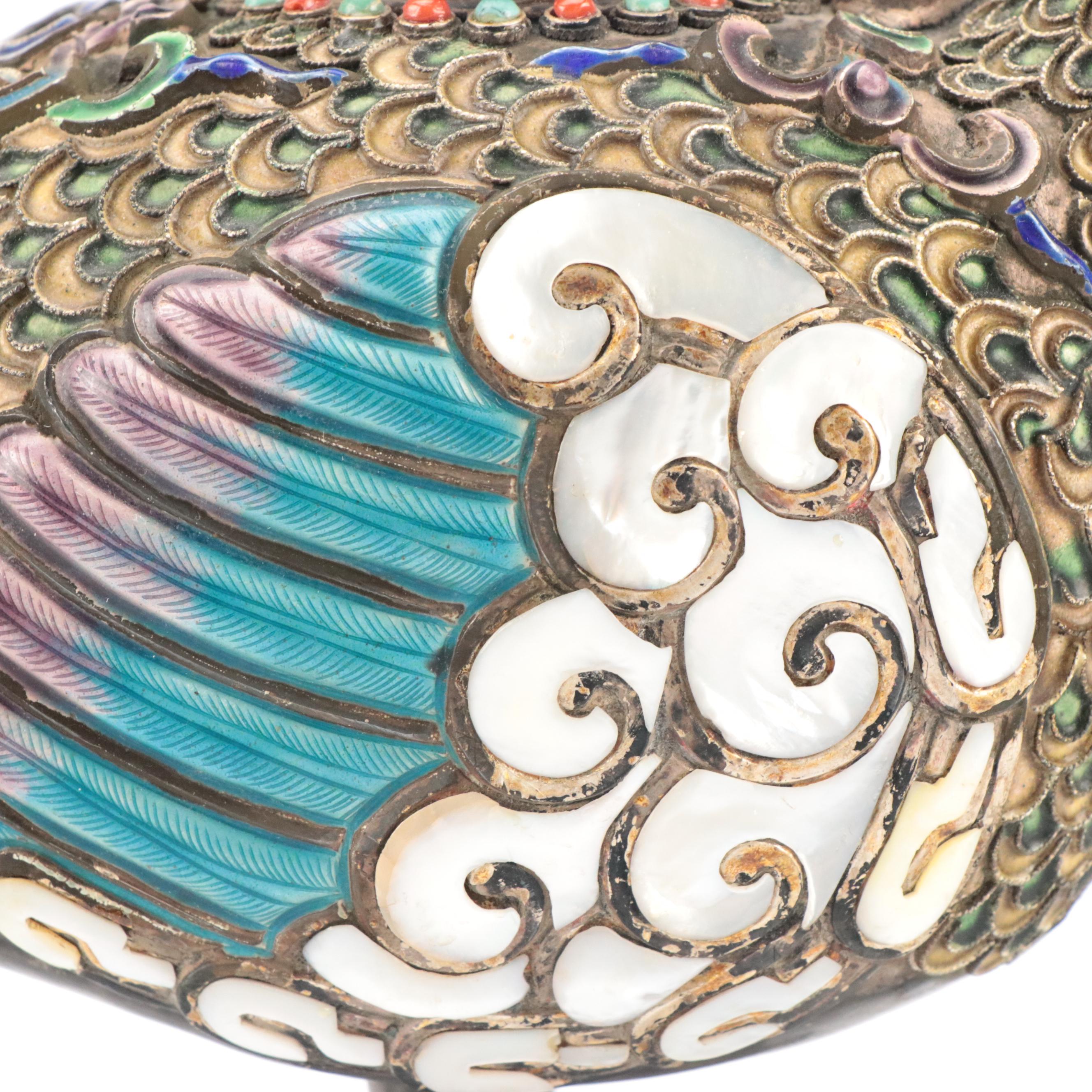 Chinese Champlevé Enamel and Mother-of-Pearl Bird-Shaped Ewer