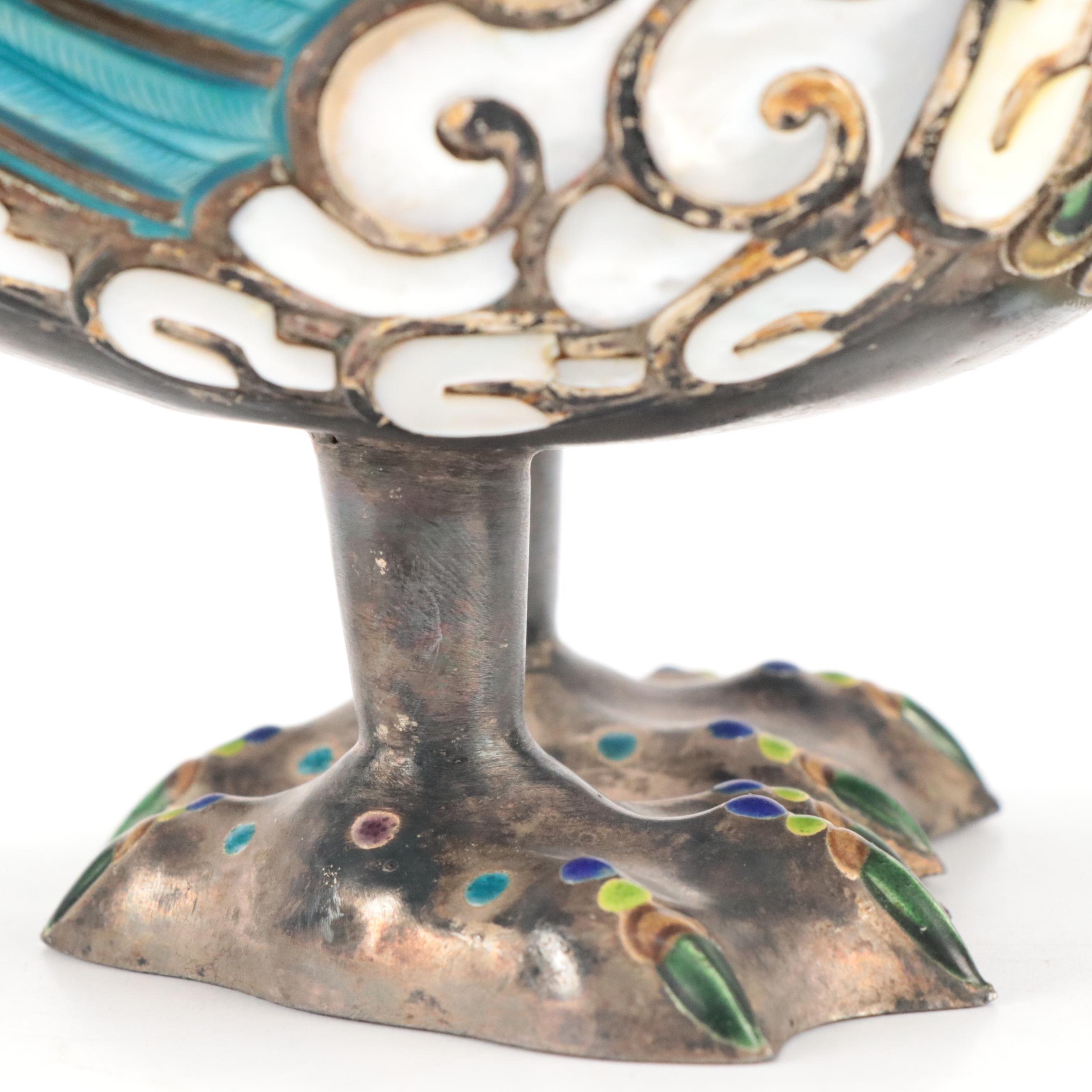 Chinese Champlevé Enamel and Mother-of-Pearl Bird-Shaped Ewer