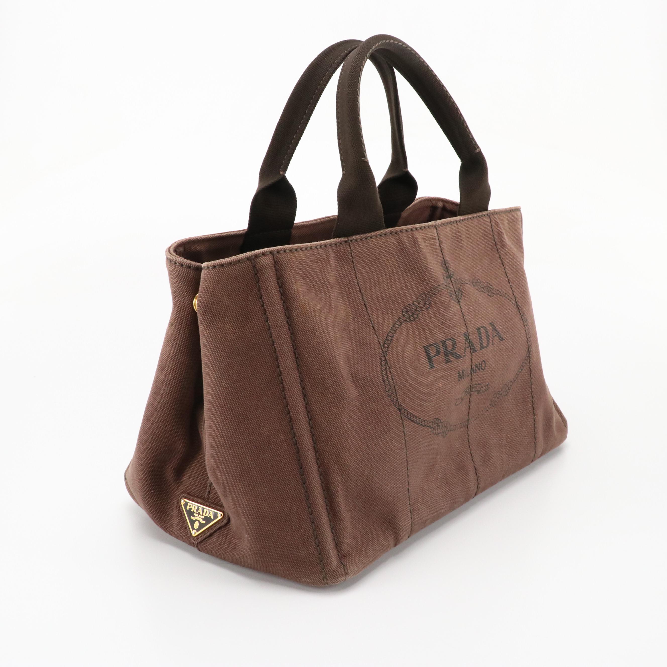 Prada Canapa Logo Two-Way Tote in Coffee Brown Canvas