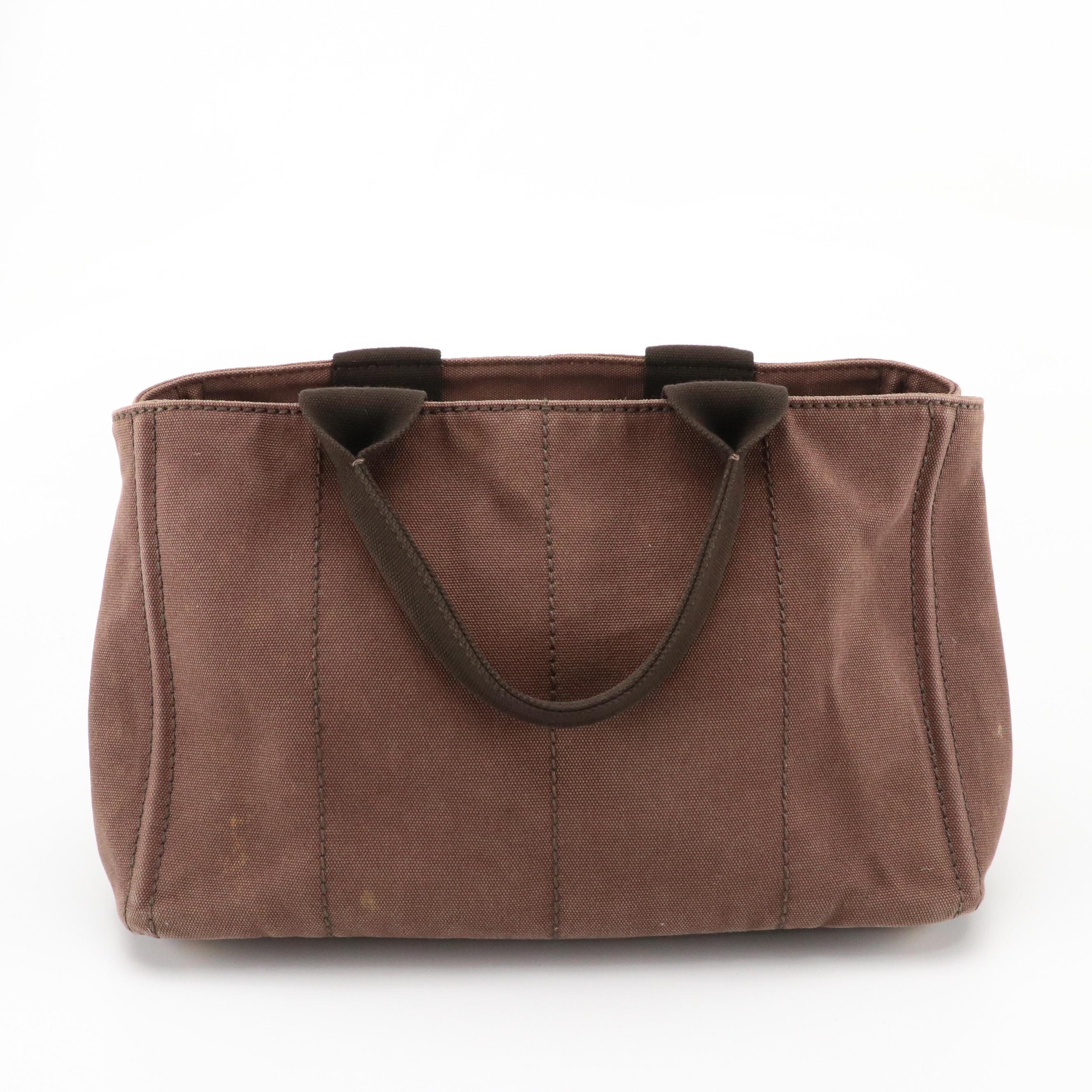 Prada Canapa Logo Two-Way Tote in Coffee Brown Canvas