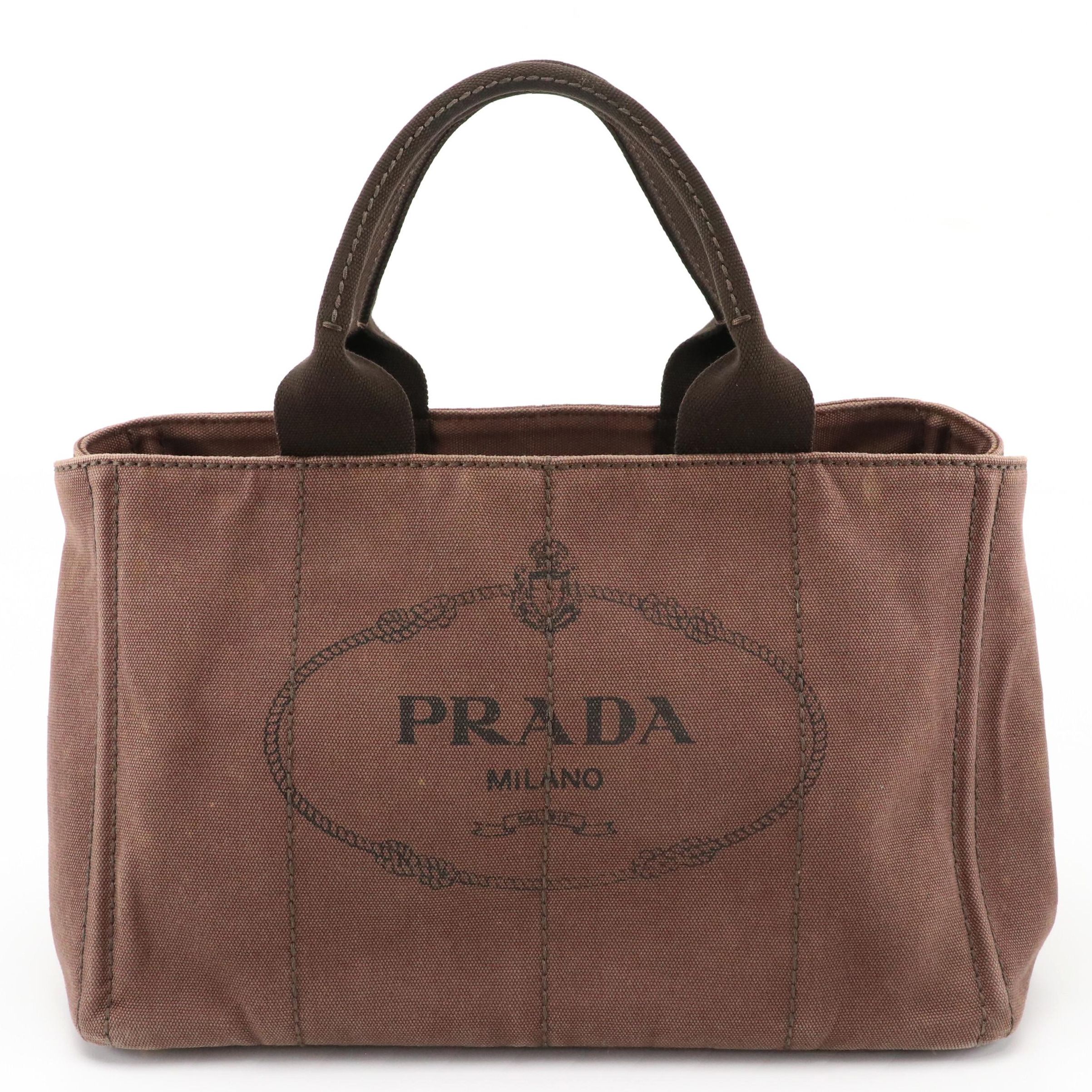 Prada Canapa Logo Two-Way Tote in Coffee Brown Canvas
