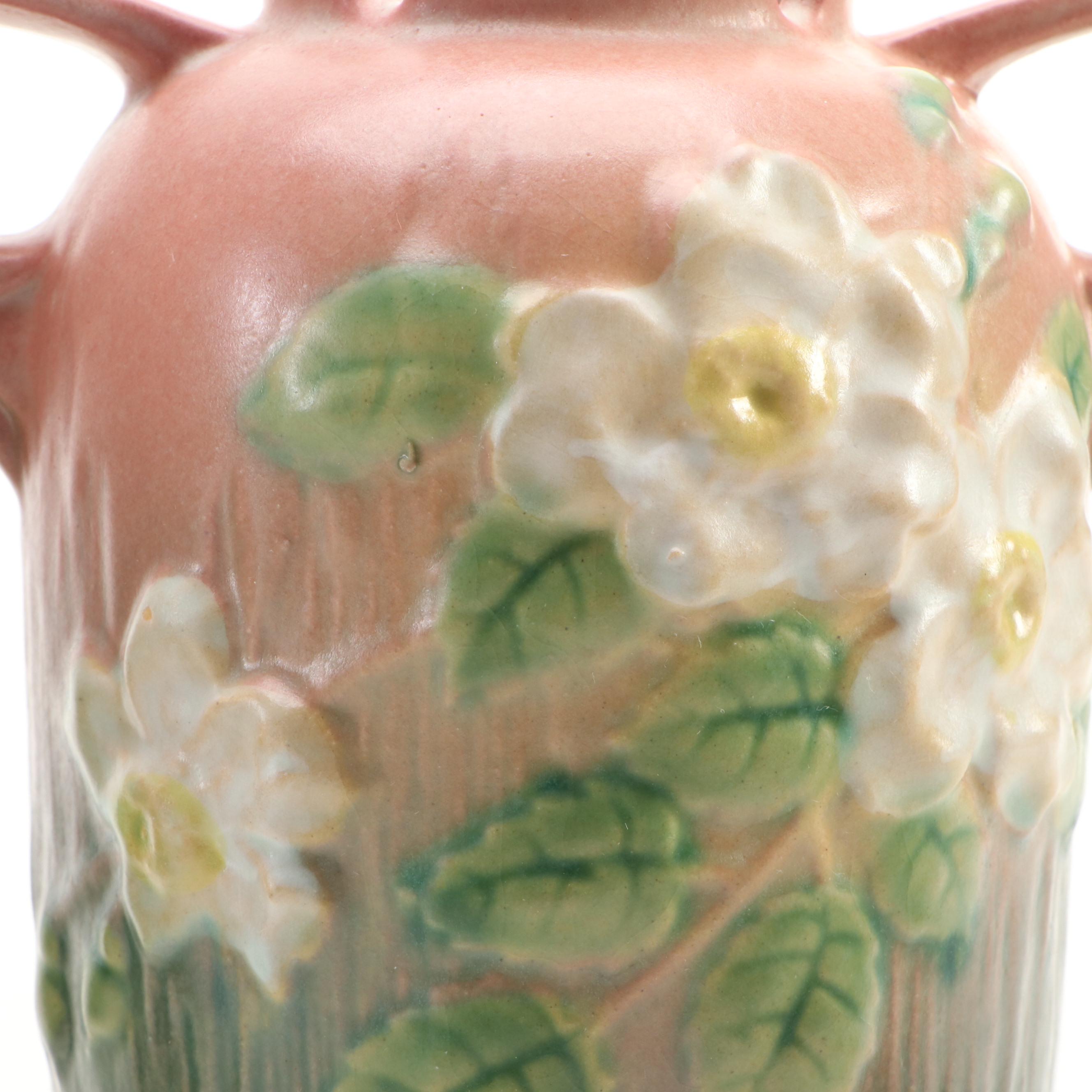 Roseville Pottery White Rose and Thornapple Vases