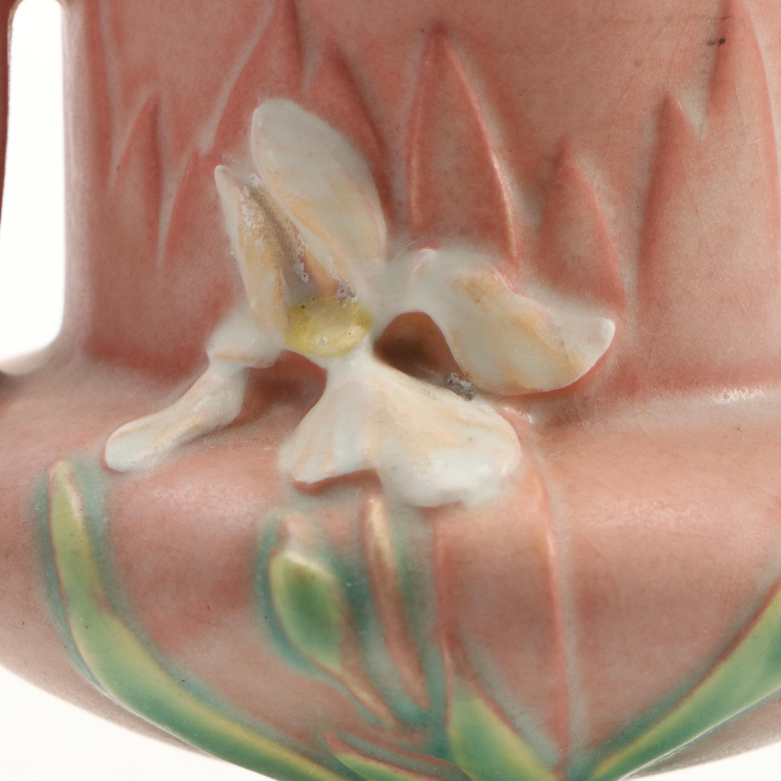 Roseville Pottery White Rose and Thornapple Vases