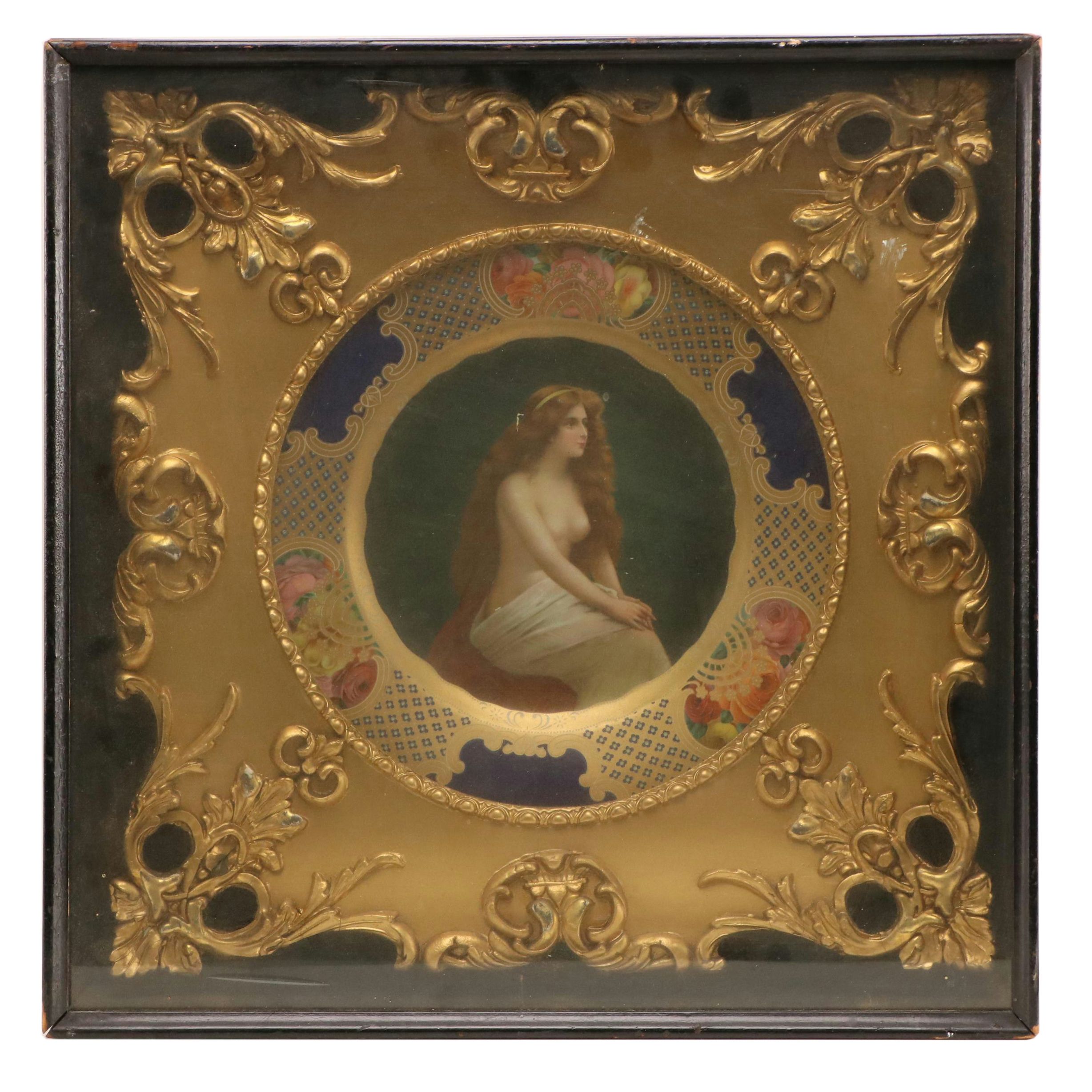 Vienna Art Seated Nude Chromolithograph Tin Plate, 1905