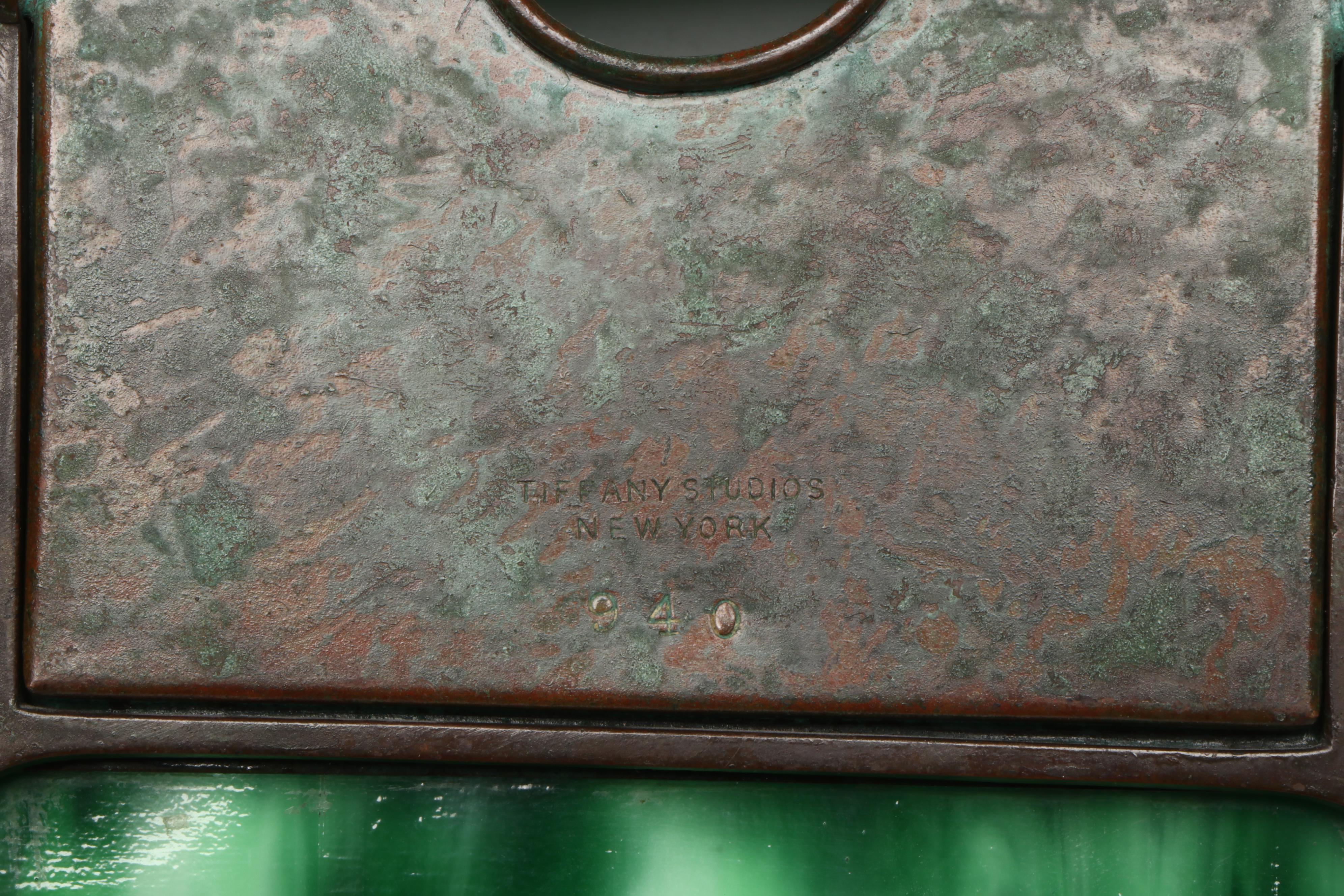 Tiffany Studios "Grapevine" Bronze and Green Slag Glass Desk Set