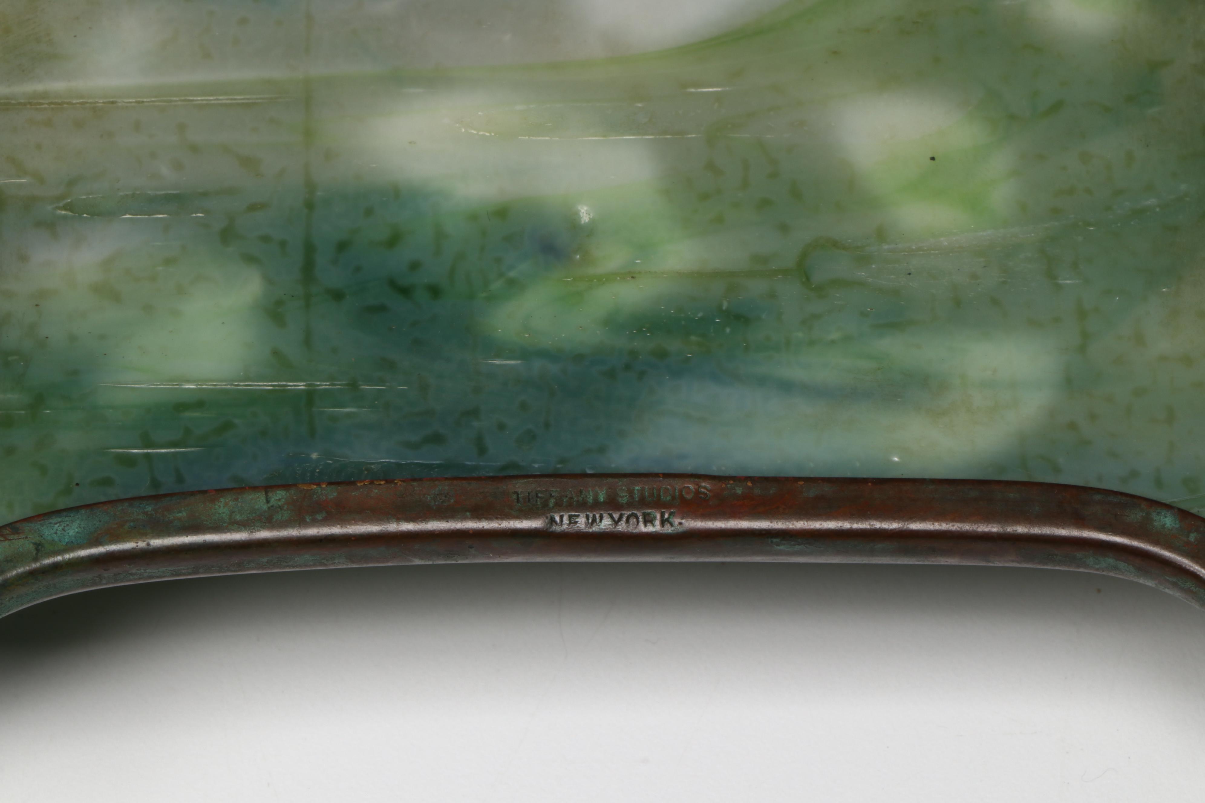 Tiffany Studios "Grapevine" Bronze and Green Slag Glass Desk Set