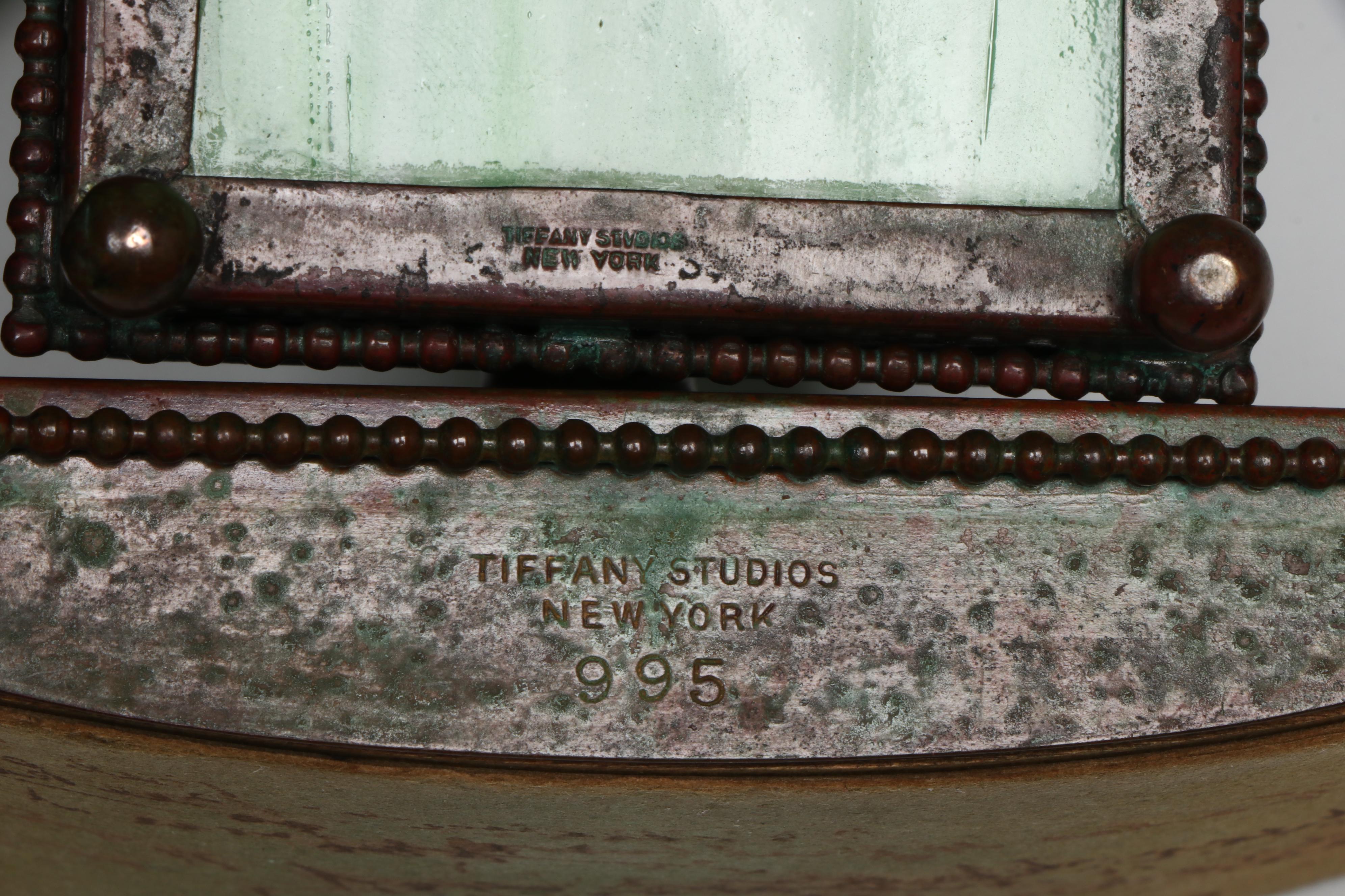 Tiffany Studios "Grapevine" Bronze and Green Slag Glass Desk Set