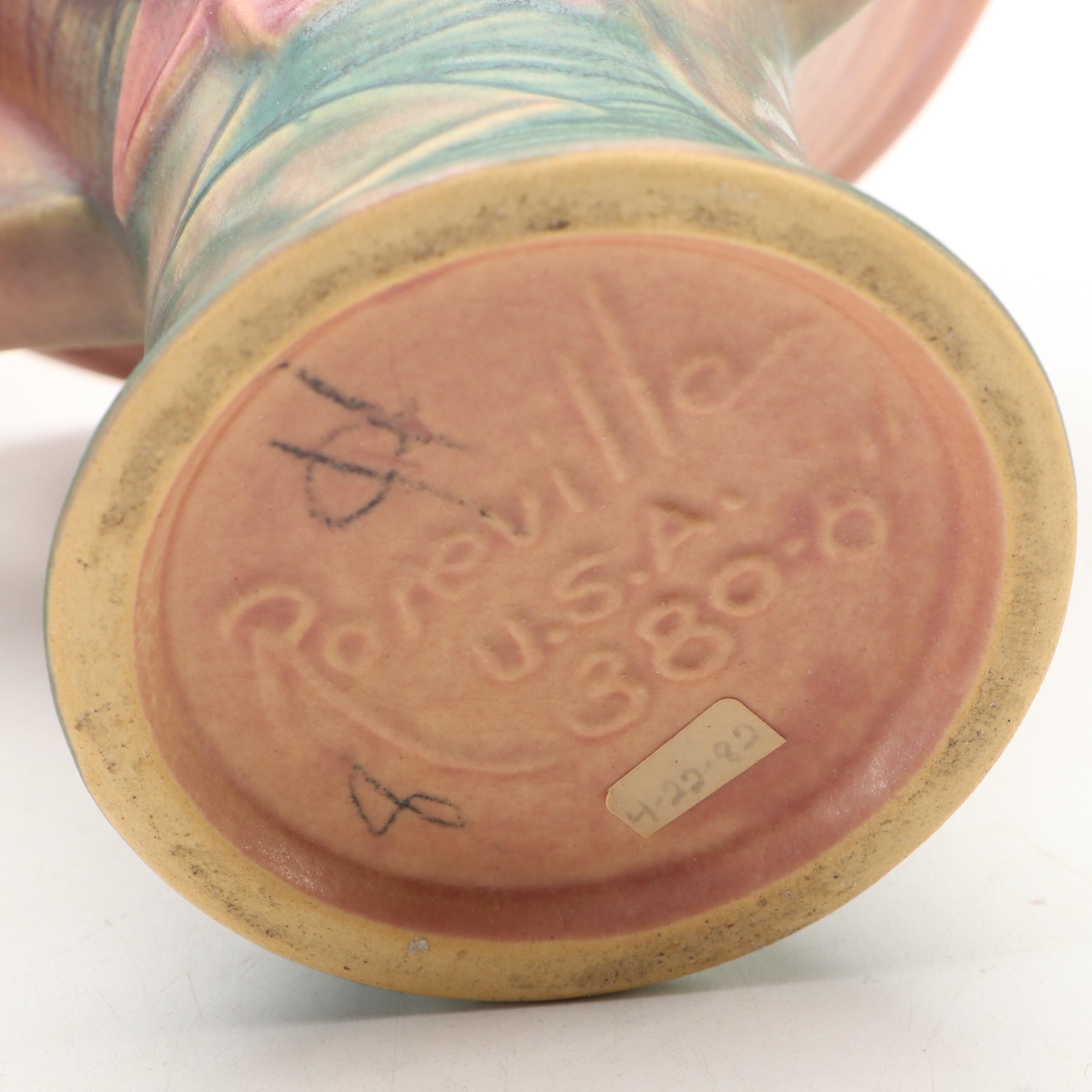 Roseville Pottery White Rose Cachepot with Tray, Fuchsia & Water Lily Vases