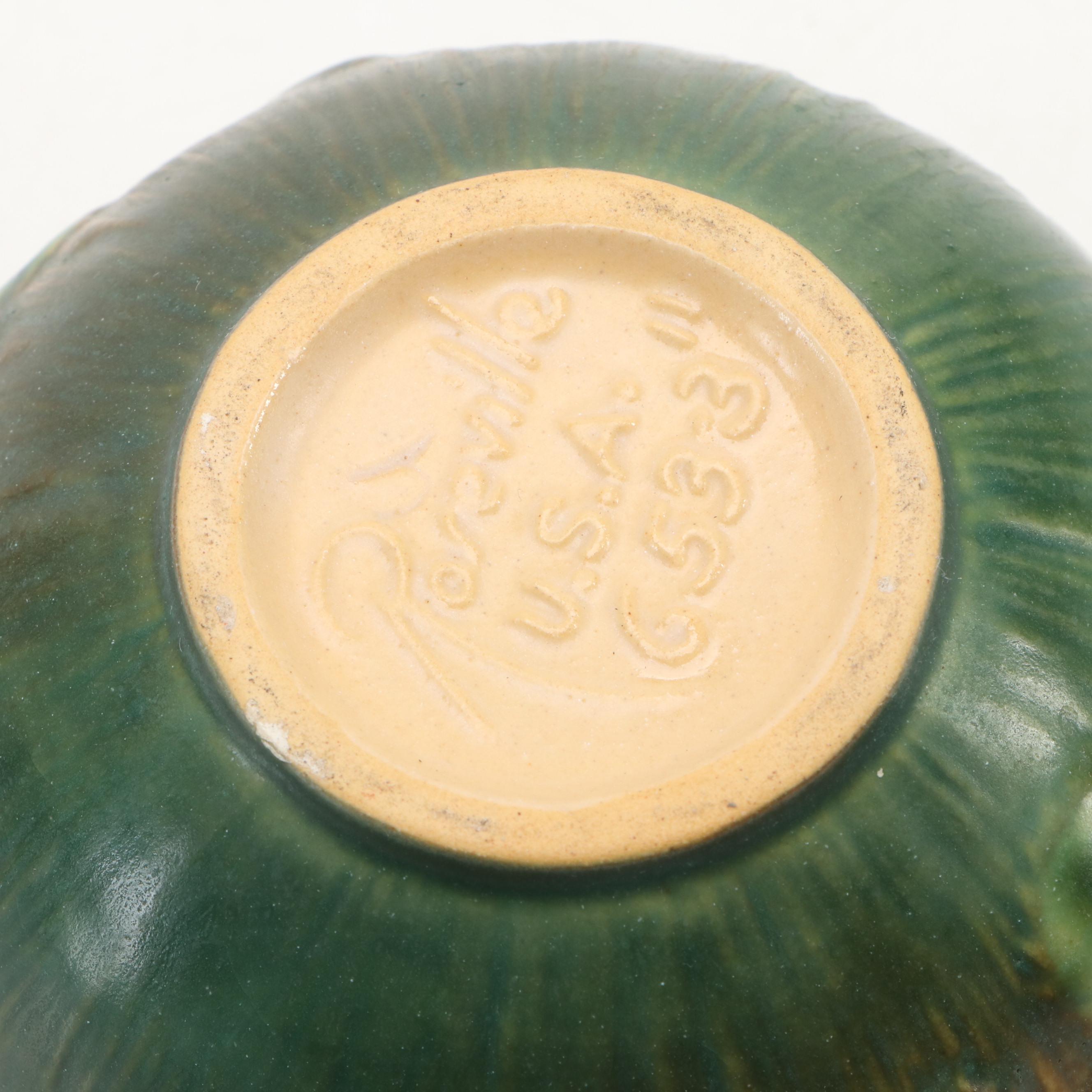 Roseville Pottery White Rose Cachepot with Tray, Fuchsia & Water Lily Vases