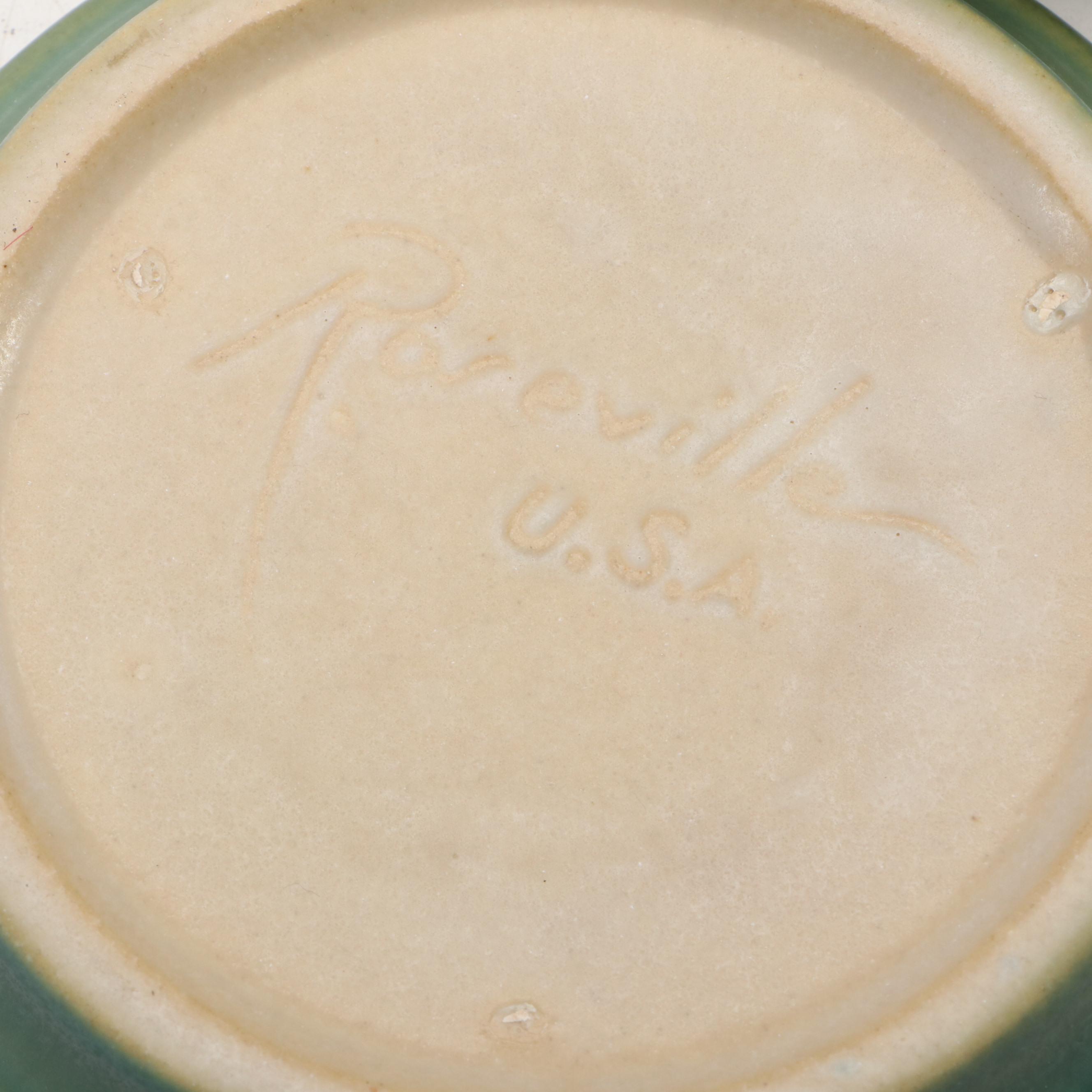 Roseville Pottery White Rose Cachepot with Tray, Fuchsia & Water Lily Vases