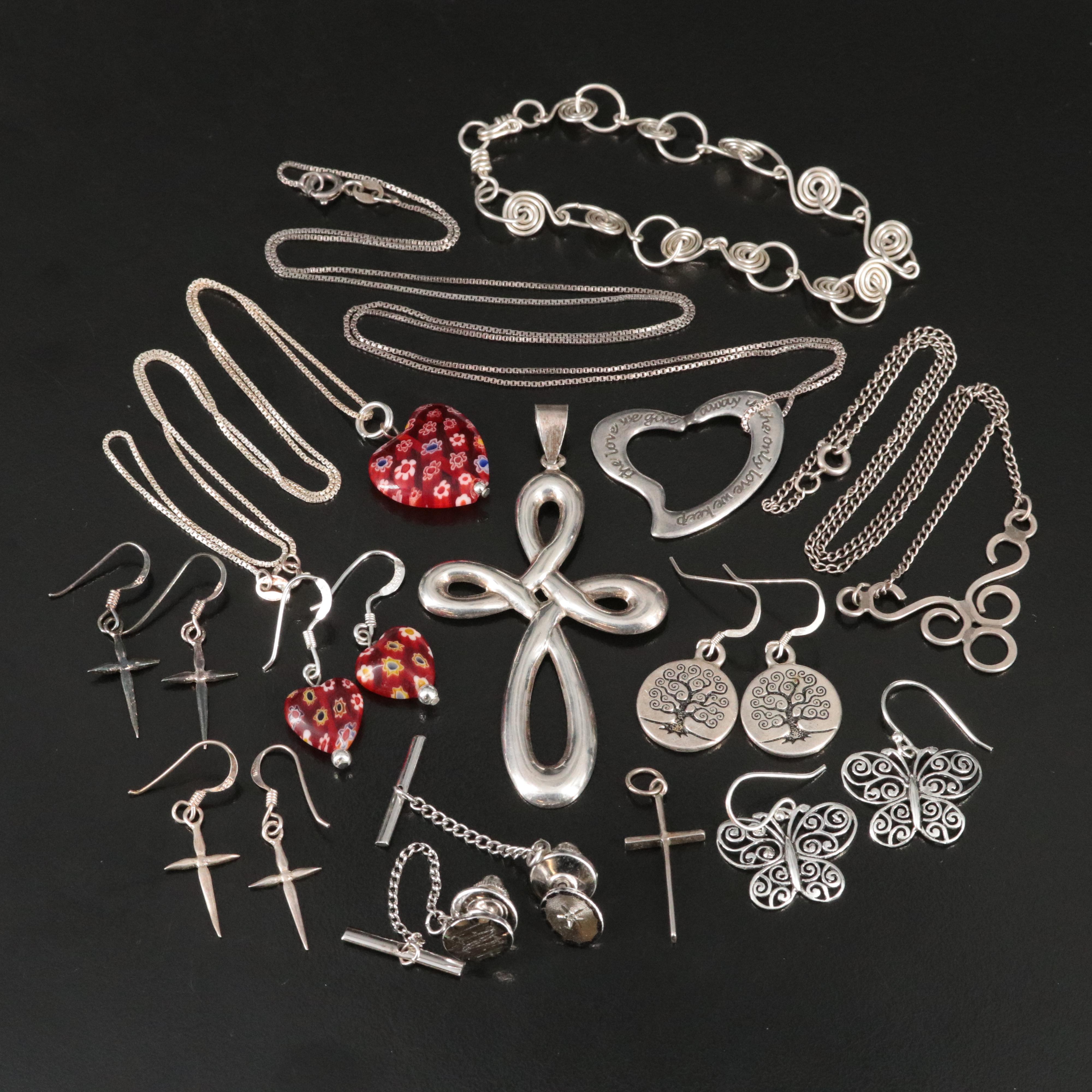 Millefiori Glass, Hearts and Crosses Featured in Sterling Jewelry