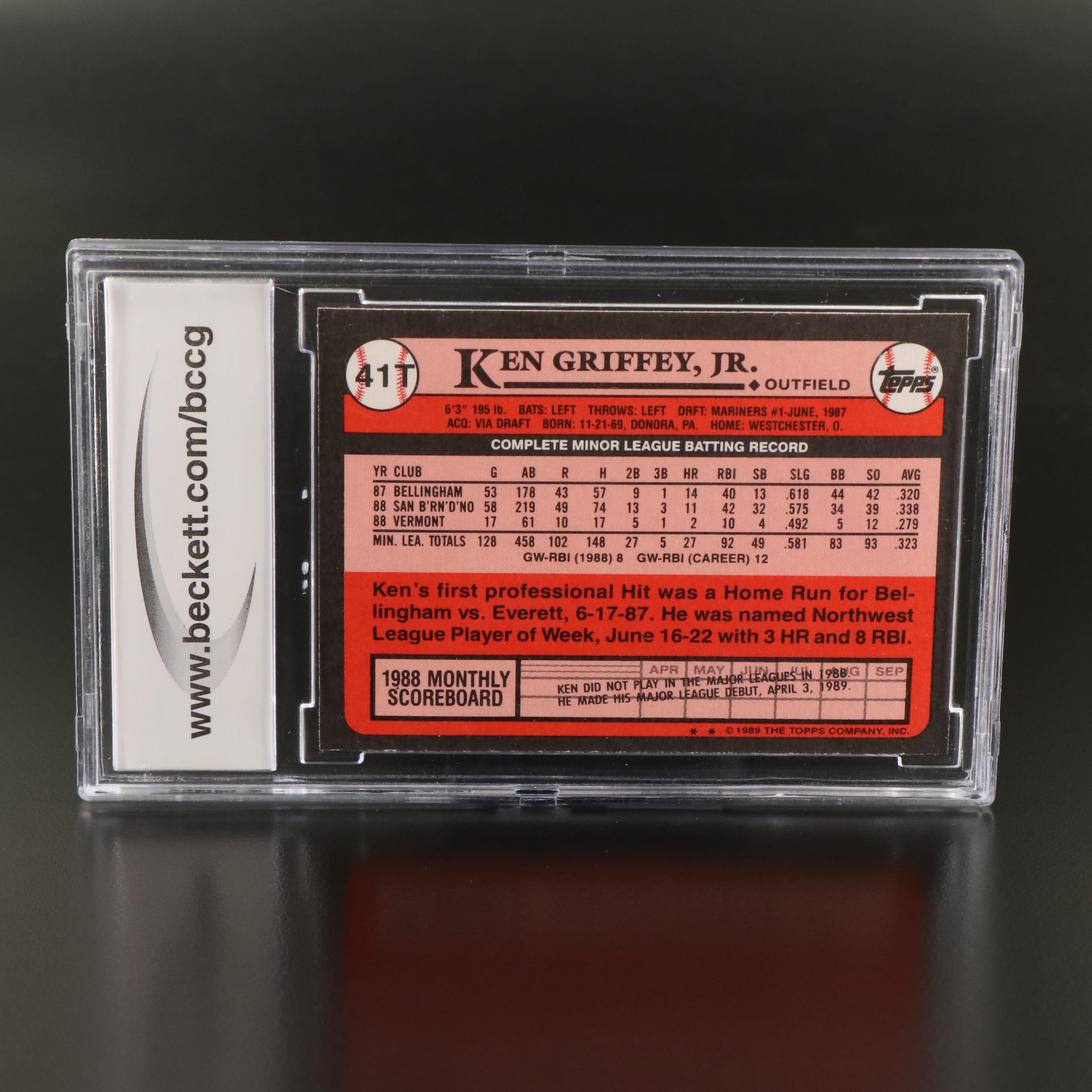 1989 Topps Traded Ken Griffey Jr. Seattle Mariners Rookie Card Graded BCCG 10