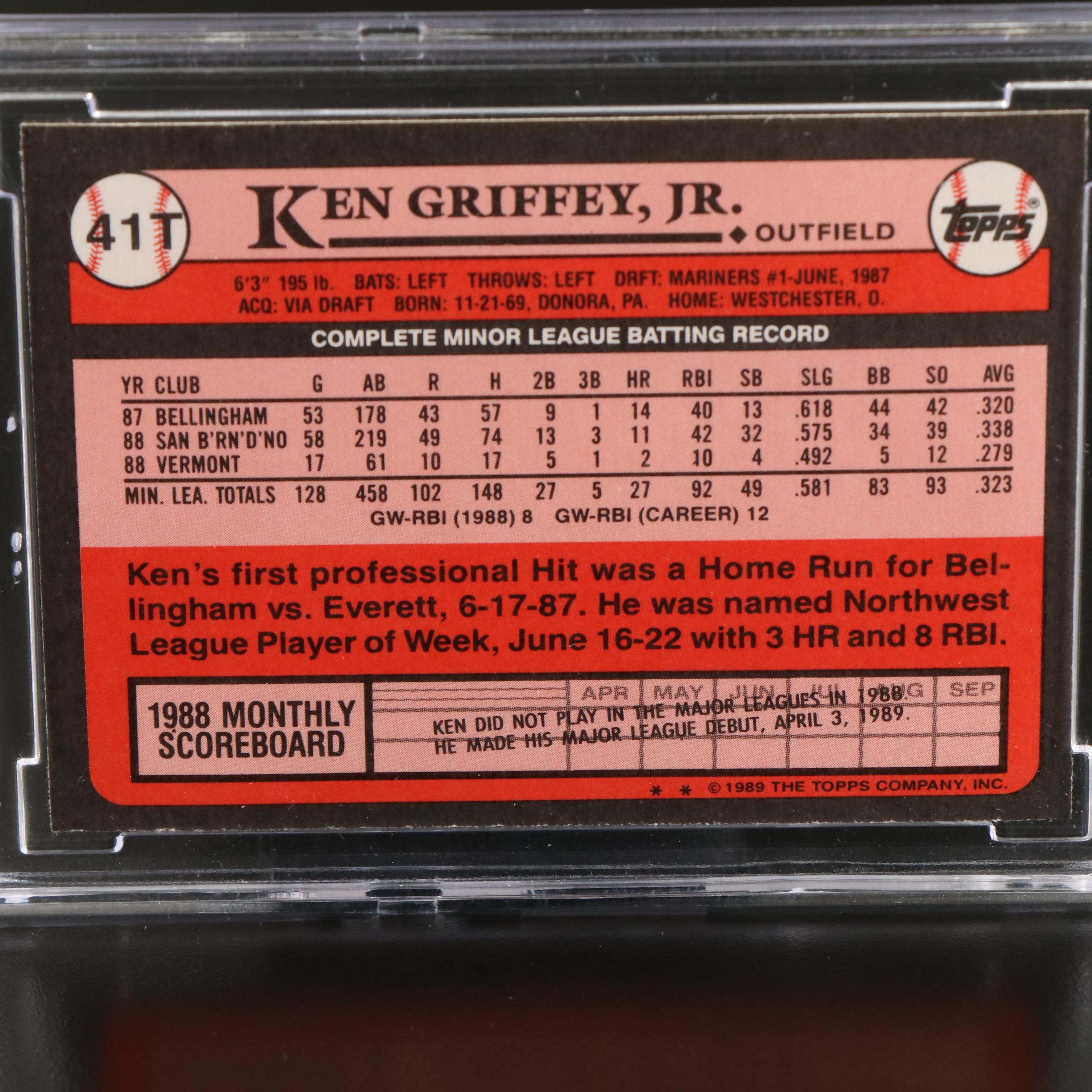 1989 Topps Traded Ken Griffey Jr. Seattle Mariners Rookie Card Graded BCCG 10