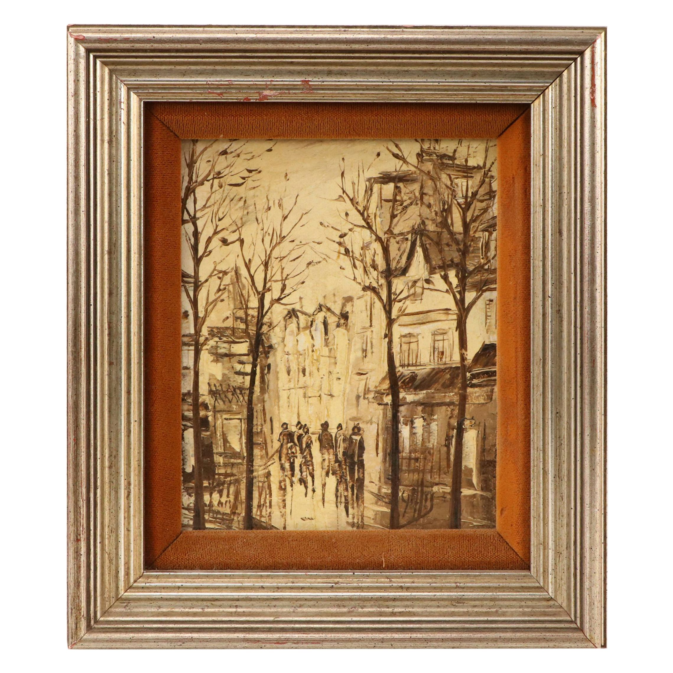 Huyghe Gilles Miniature Cityscape Oil Painting, Mid-20th Century