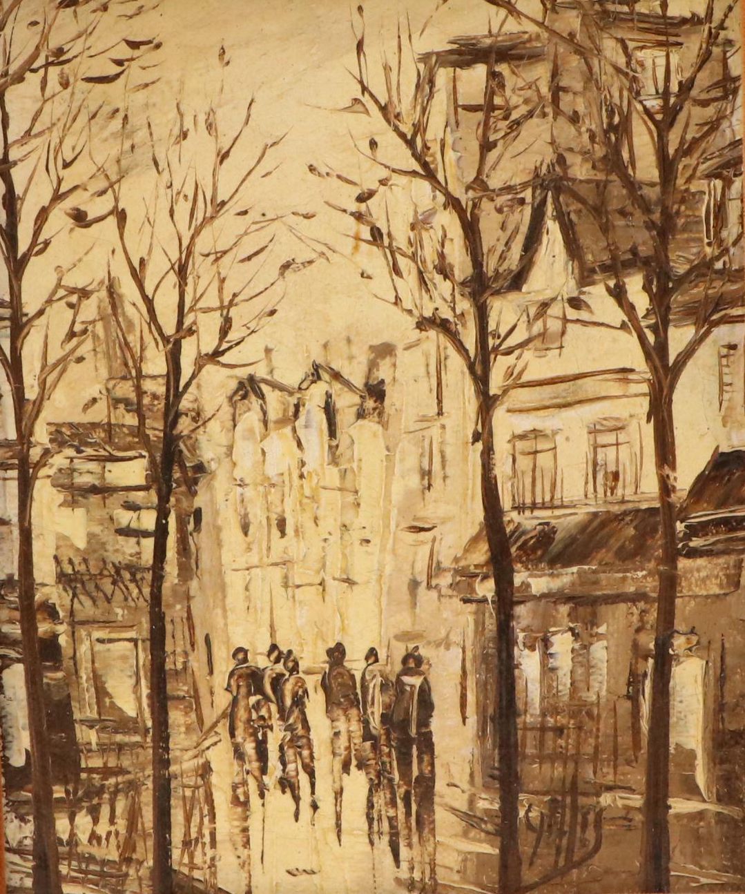 Huyghe Gilles Miniature Cityscape Oil Painting, Mid-20th Century