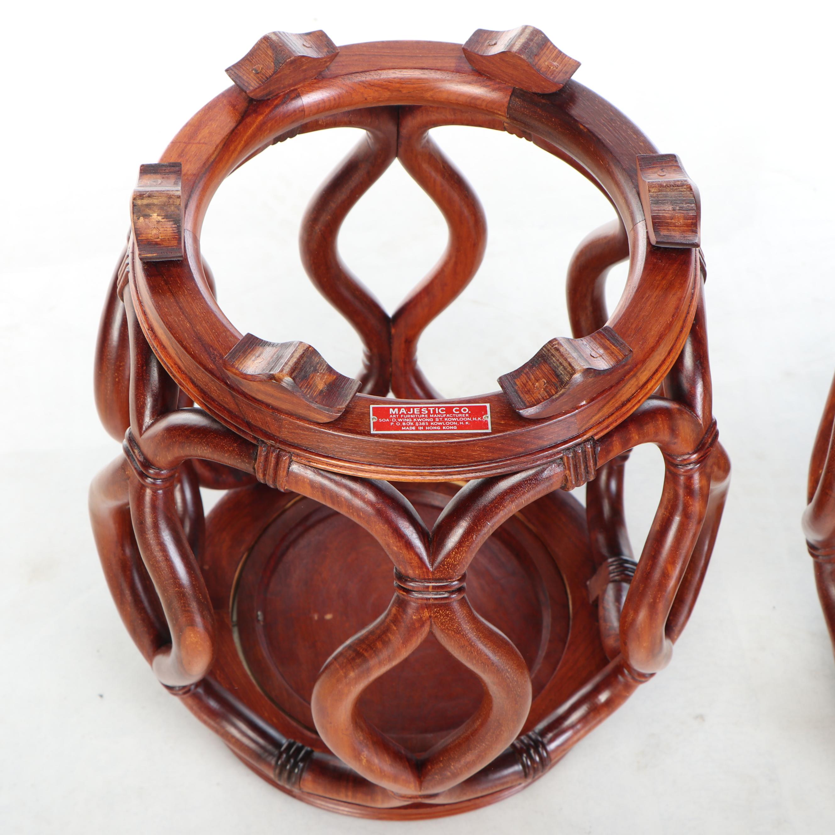 Pair of Majestic Co. Chinese Rosewood and Ceramic Medallion Top End Tables