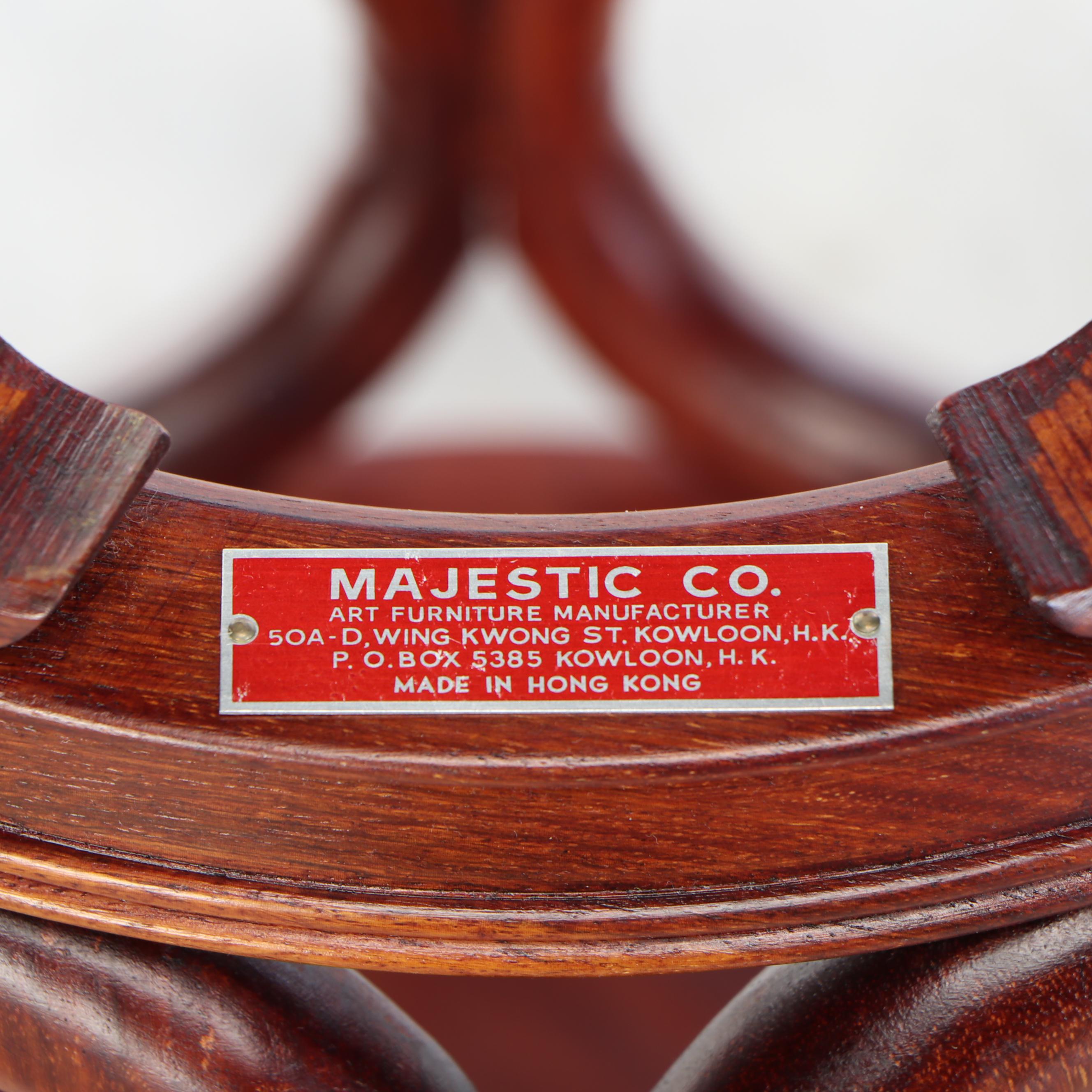 Pair of Majestic Co. Chinese Rosewood and Ceramic Medallion Top End Tables