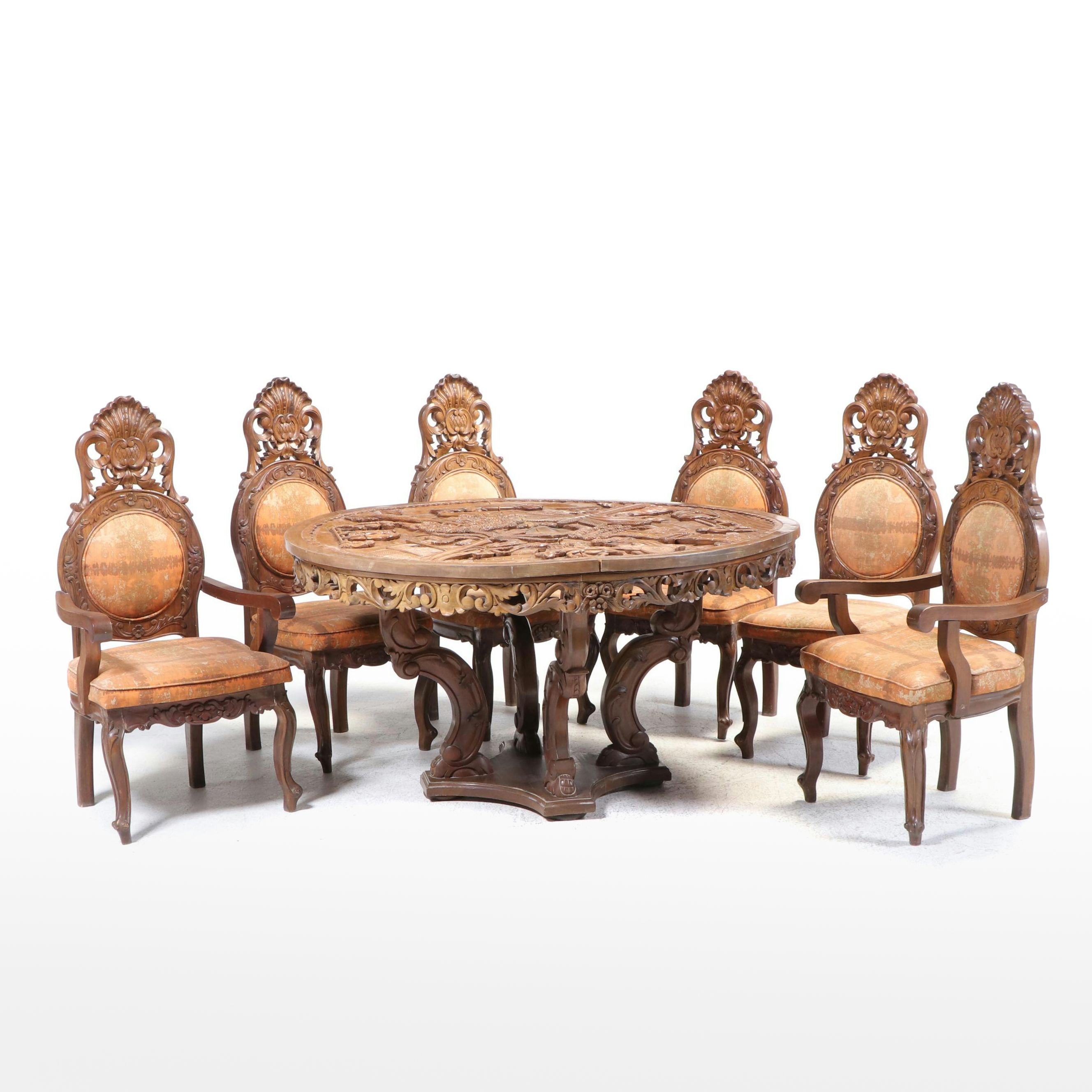 Seven-Piece Philippine Carved Hardwood Dining Set