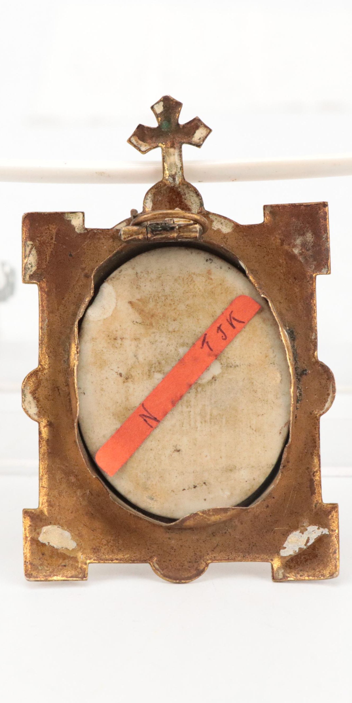 Hand-Painted Porcelain "Madonna and Child" Miniature Plaque in Gilt Metal Frame