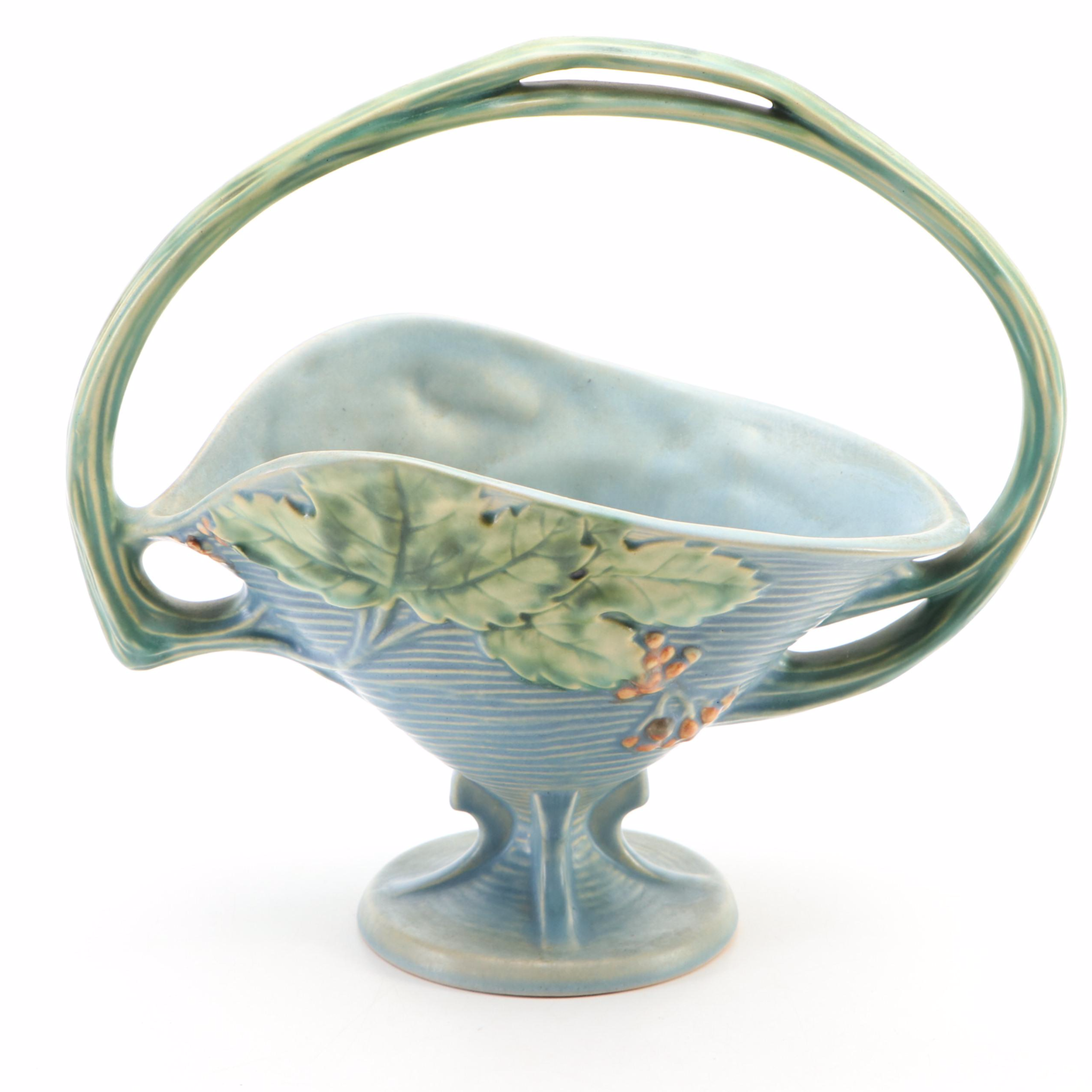 Roseville Pottery "Bushberry" Basket Vase and Bowl Planter, Mid-20th Century