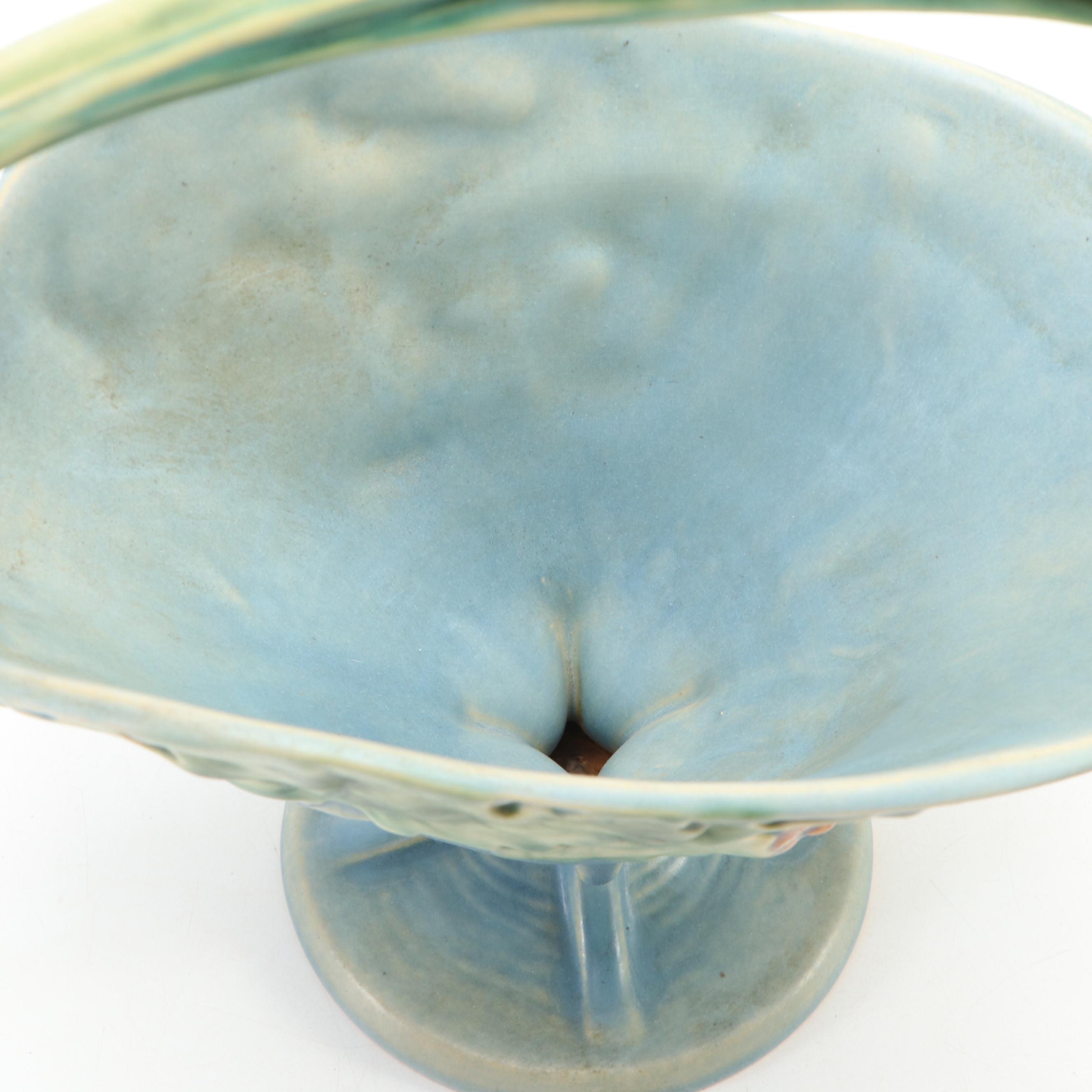 Roseville Pottery "Bushberry" Basket Vase and Bowl Planter, Mid-20th Century