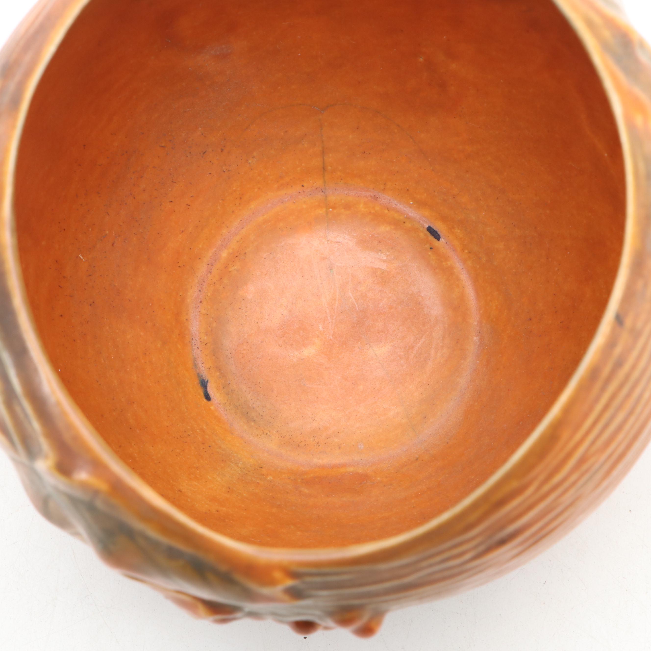 Roseville Pottery "Bushberry" Basket Vase and Bowl Planter, Mid-20th Century