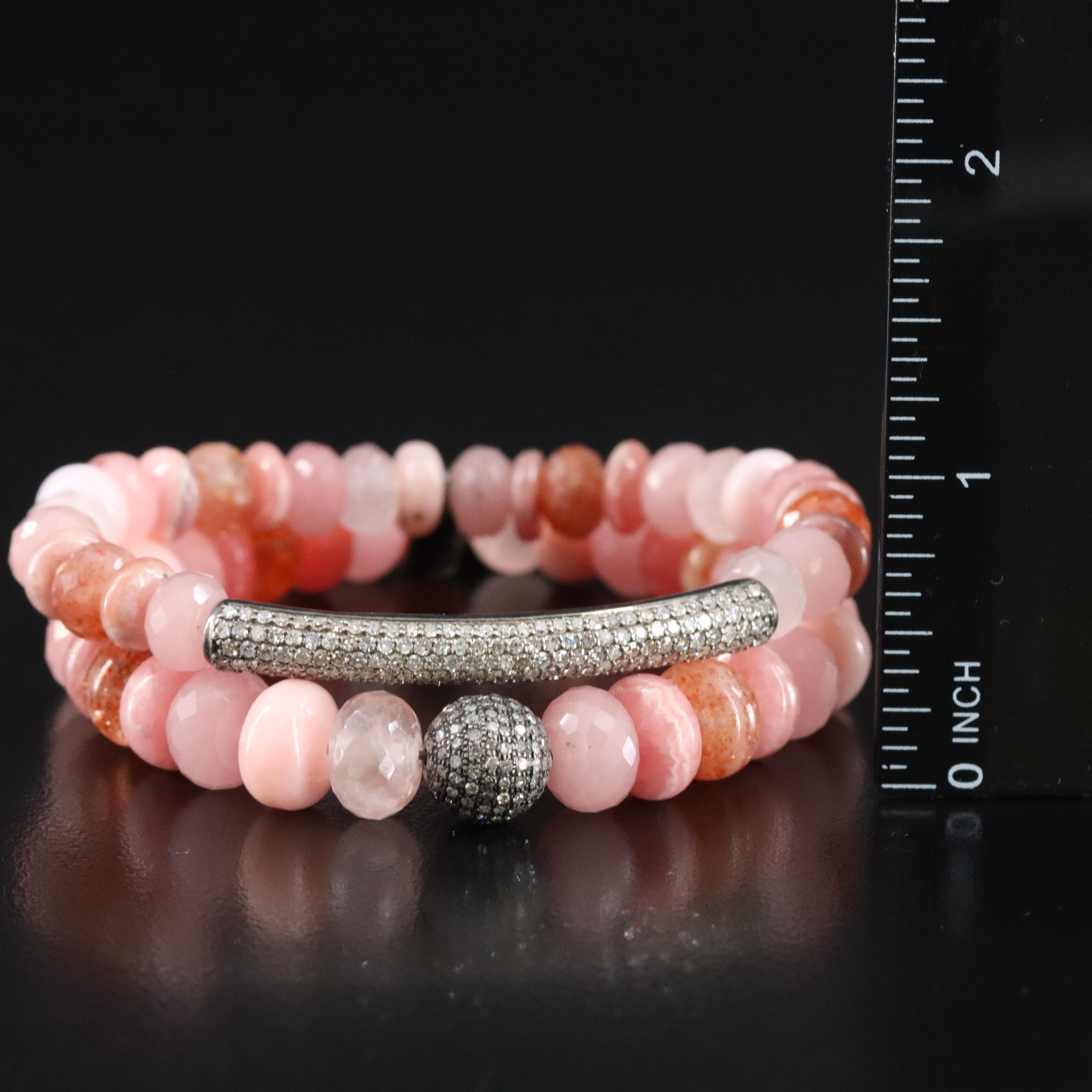 Sheryl Lowe Sterling Rose Quartz, Diamond and Gemstone Bracelets