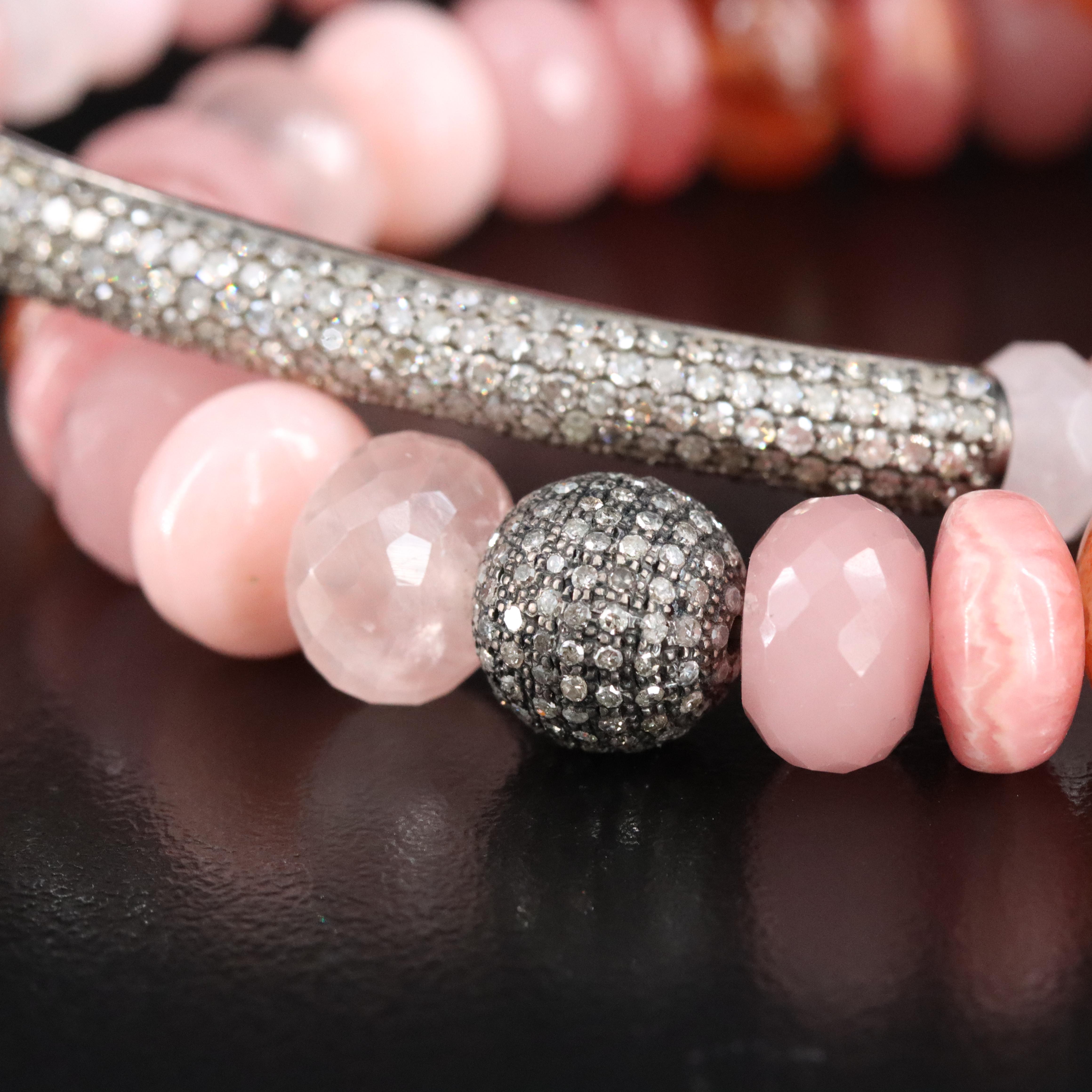 Sheryl Lowe Sterling Rose Quartz, Diamond and Gemstone Bracelets