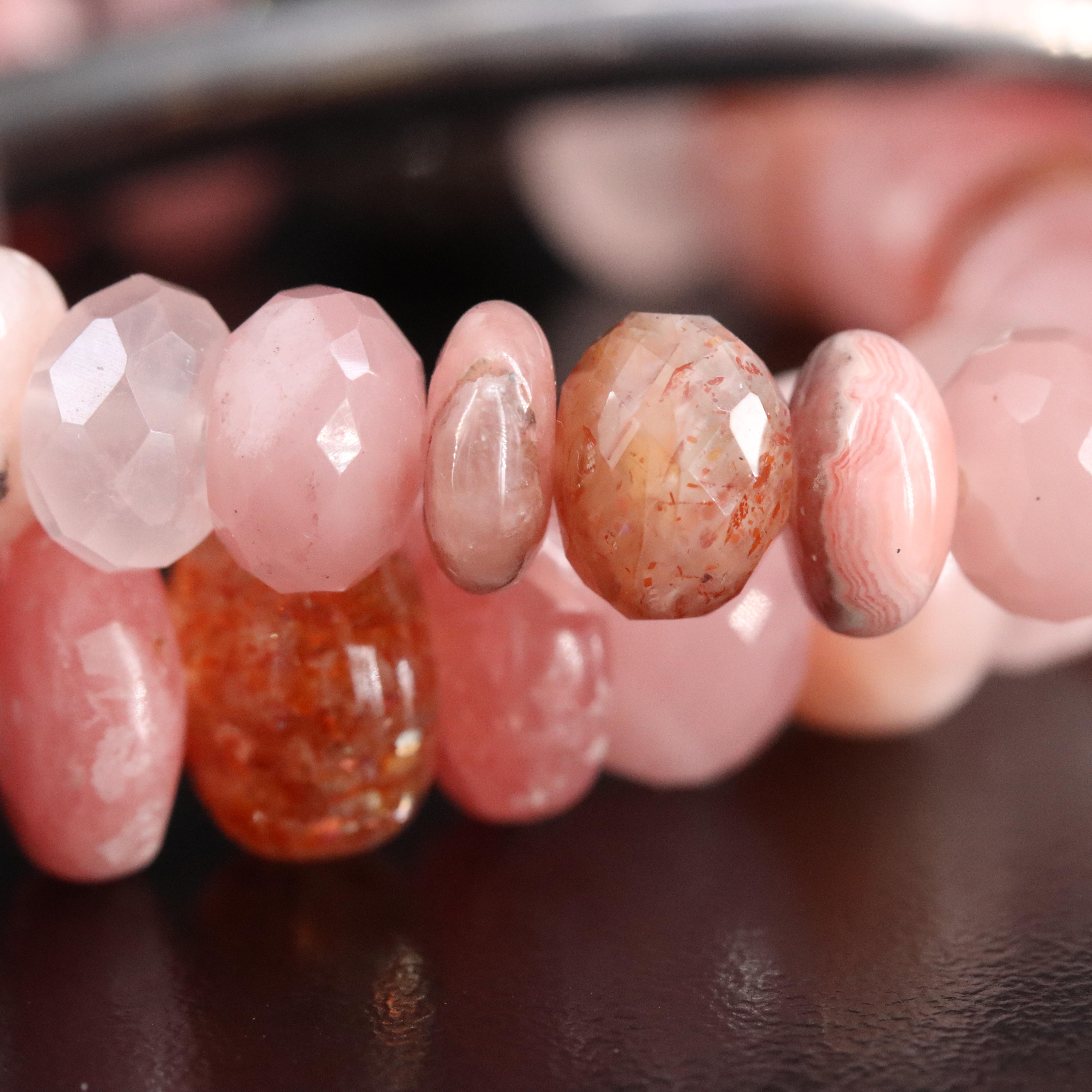 Sheryl Lowe Sterling Rose Quartz, Diamond and Gemstone Bracelets