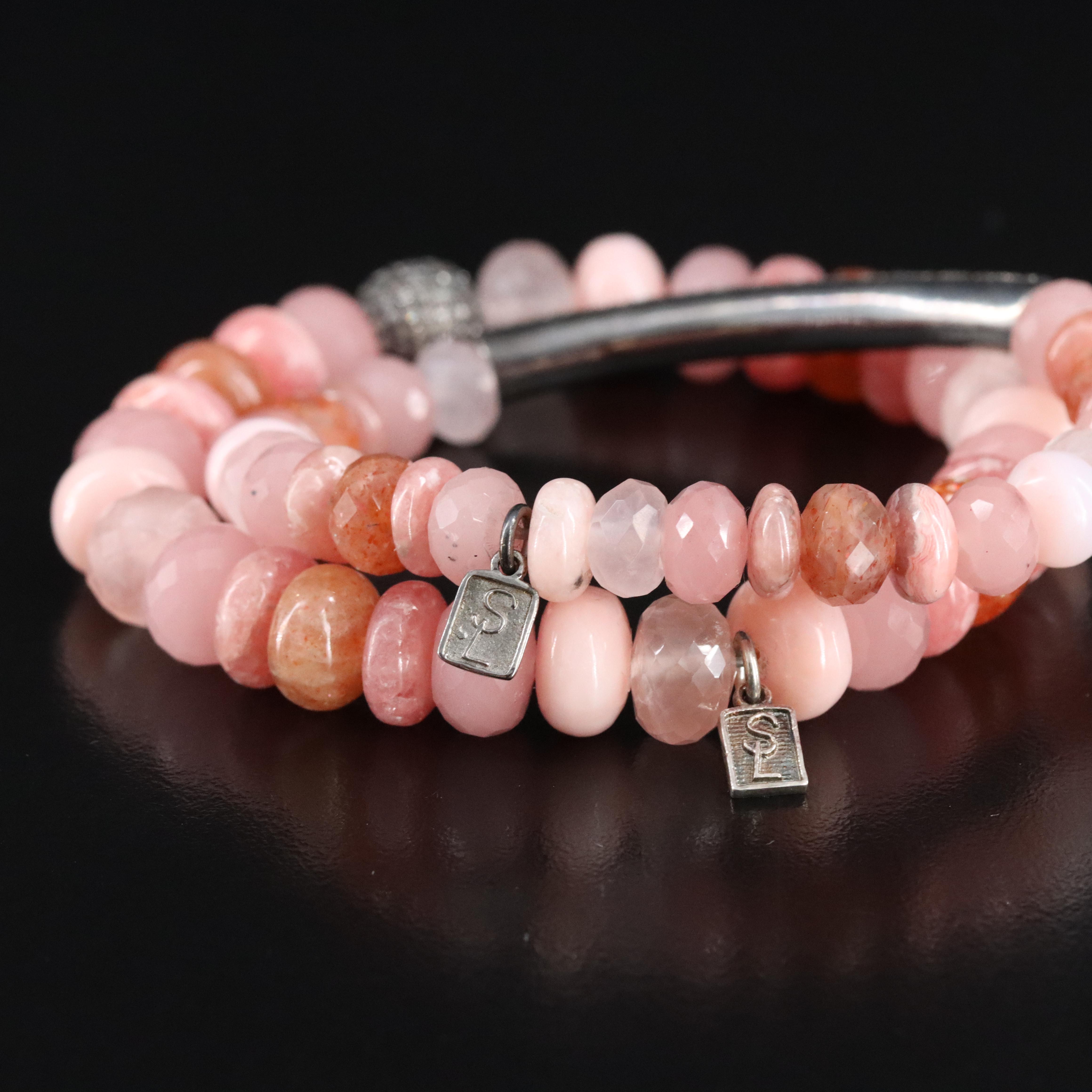 Sheryl Lowe Sterling Rose Quartz, Diamond and Gemstone Bracelets