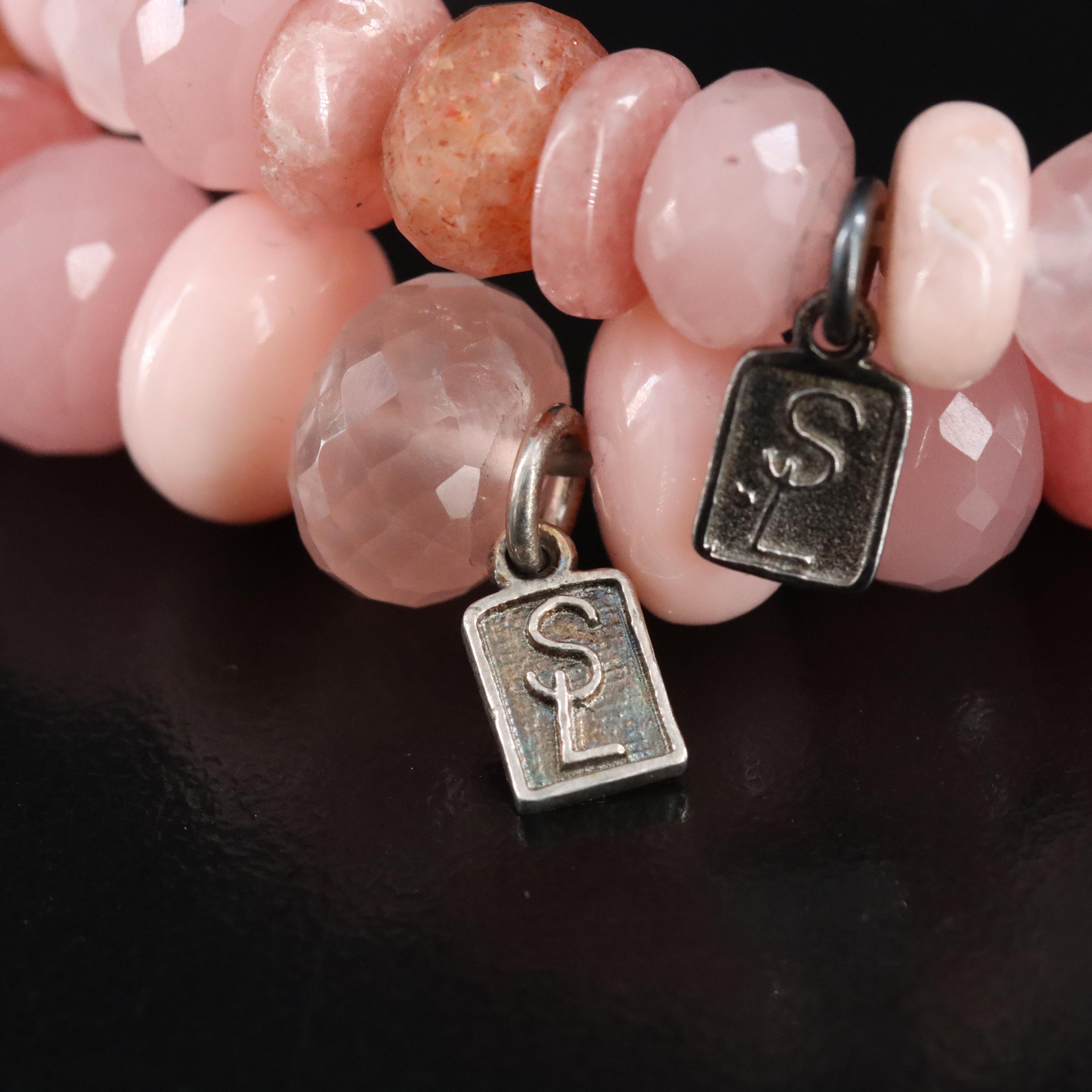 Sheryl Lowe Sterling Rose Quartz, Diamond and Gemstone Bracelets