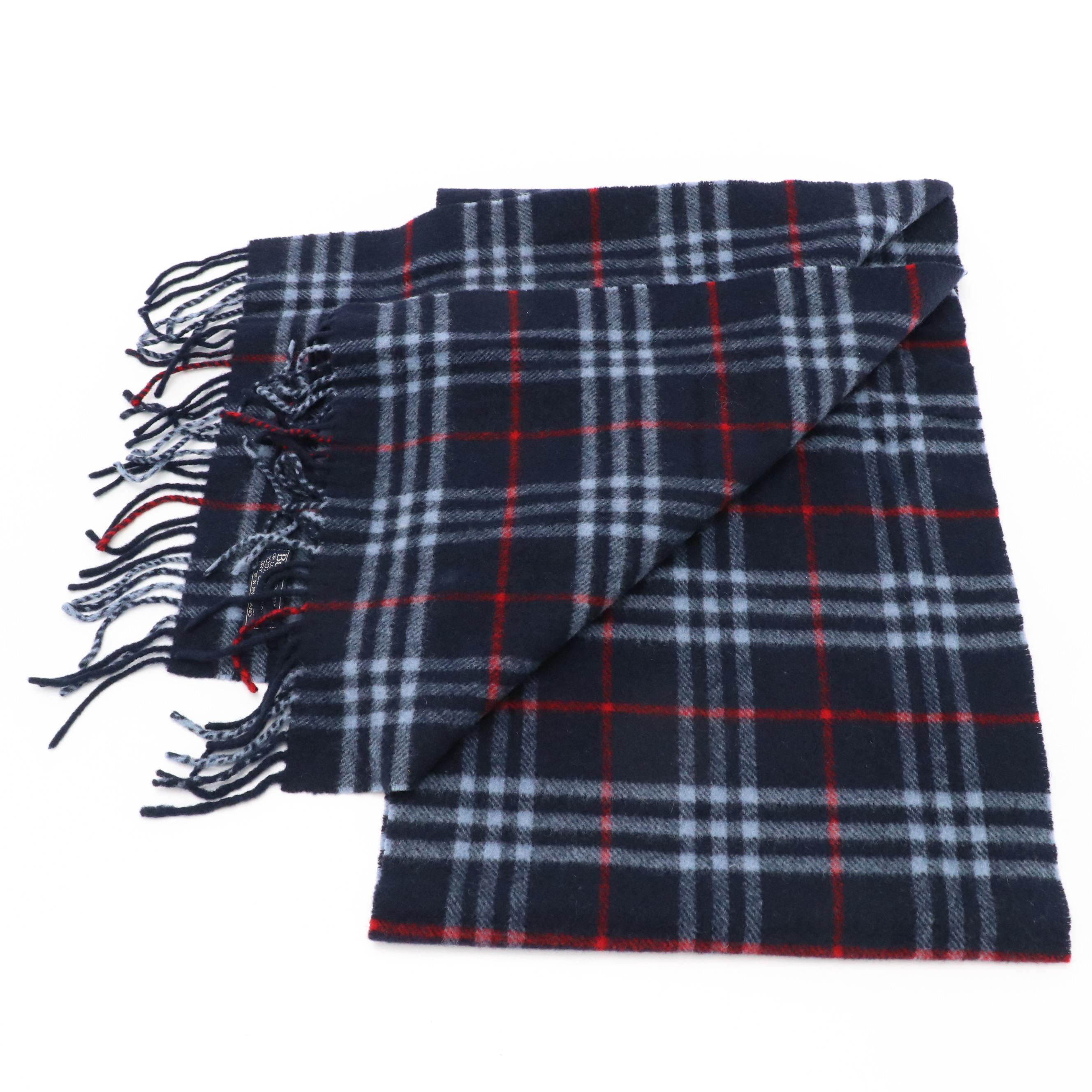 Burberrys of London Blue Lambswool Fringe Scarf