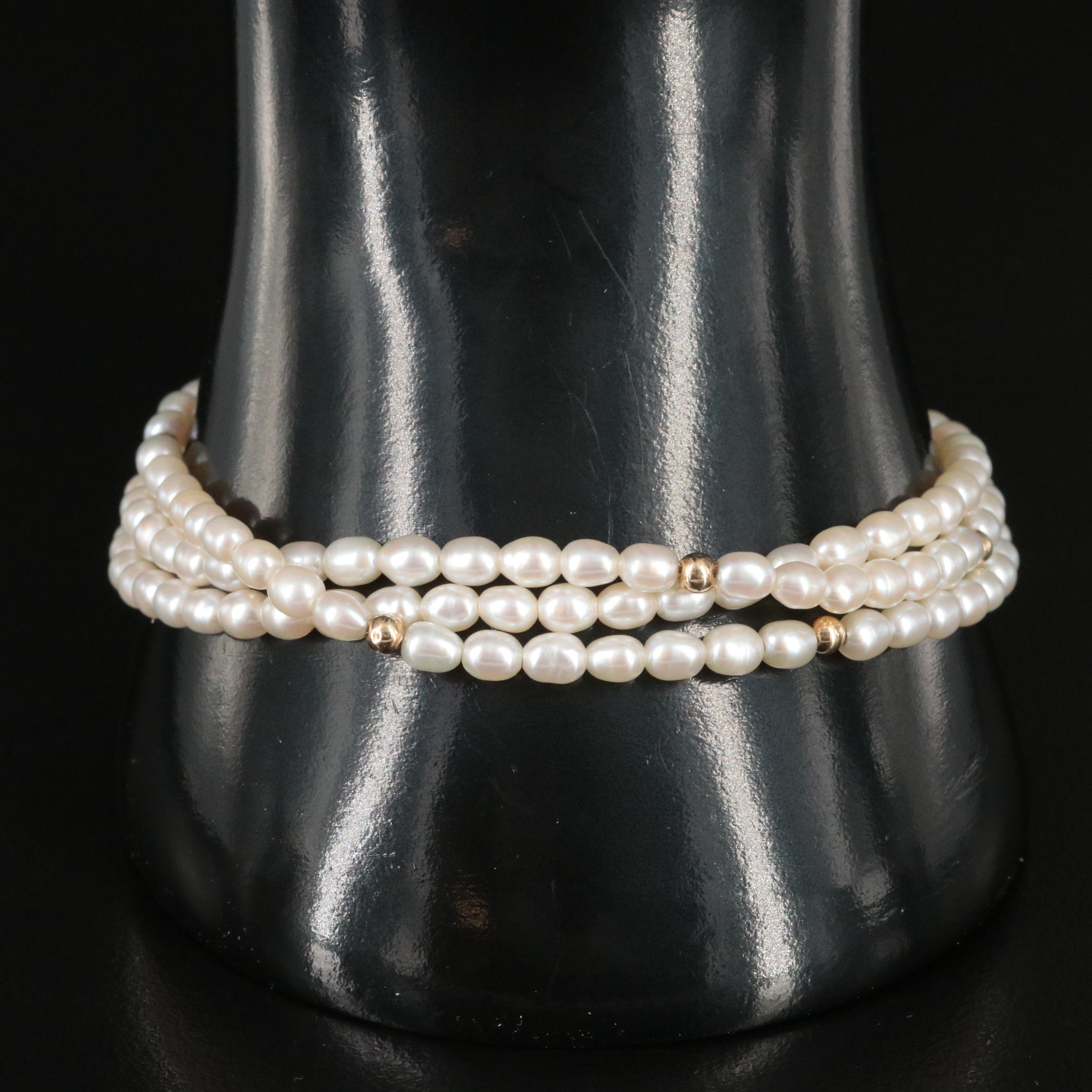 14K Triple  Strand Pearl Bracelet