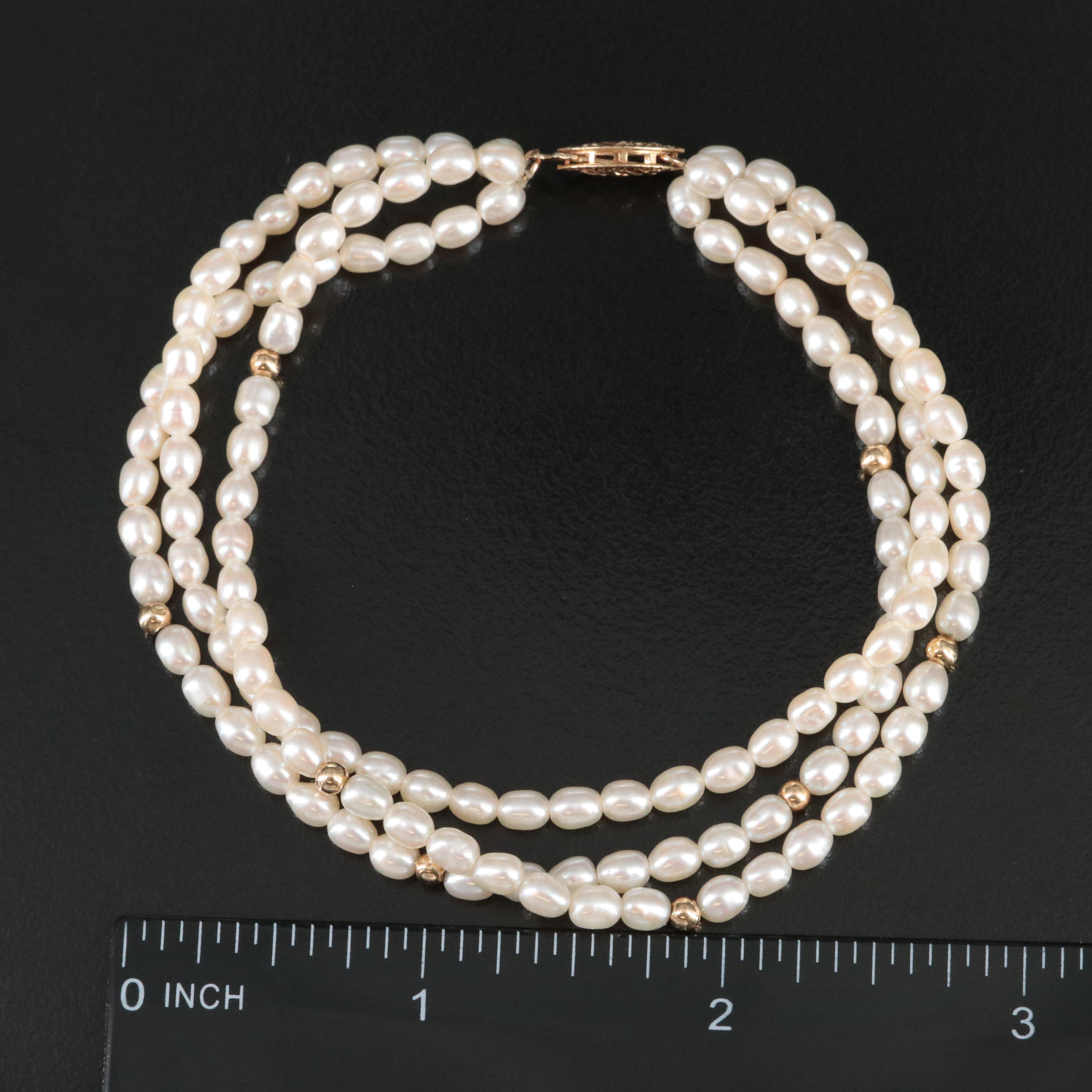 14K Triple  Strand Pearl Bracelet