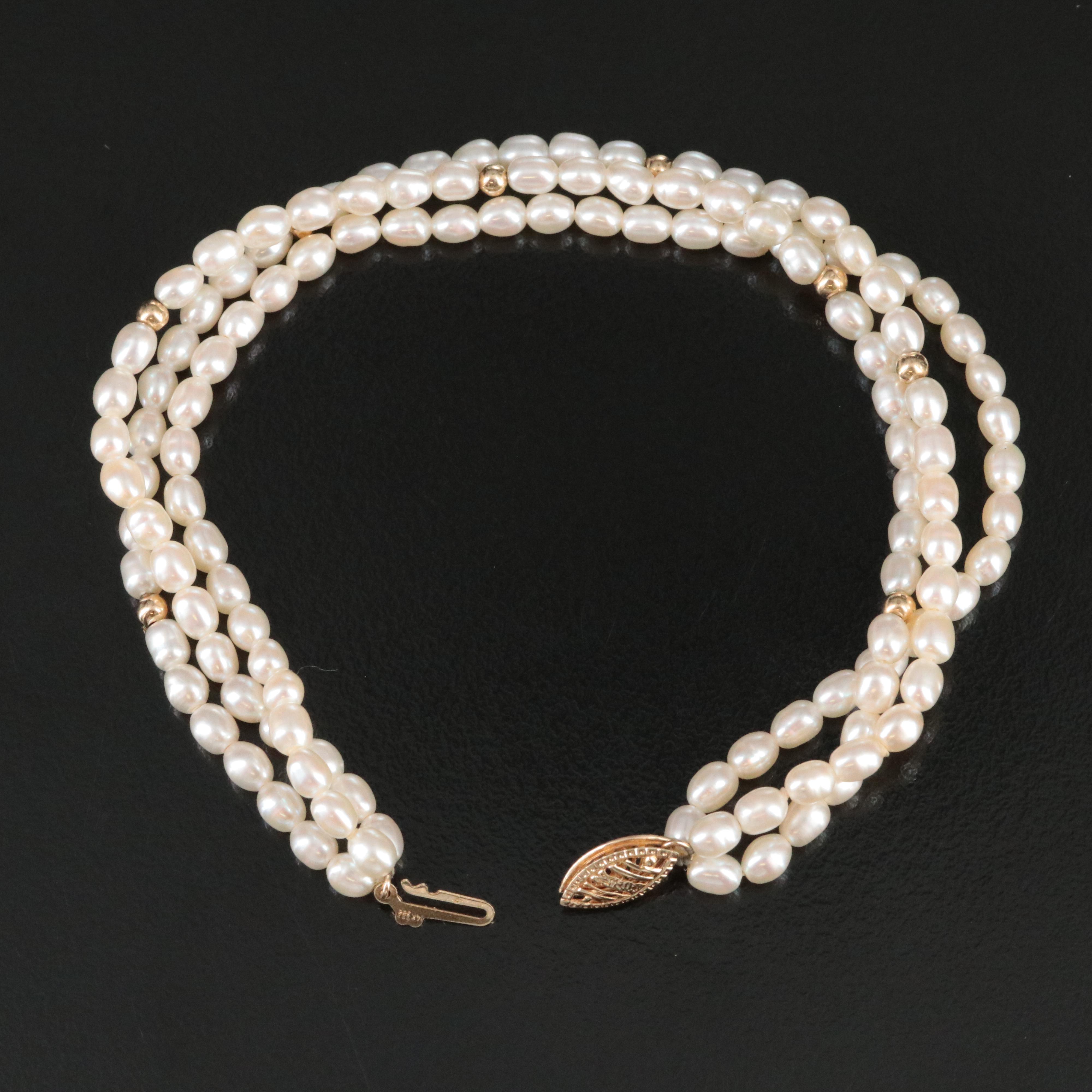 14K Triple  Strand Pearl Bracelet