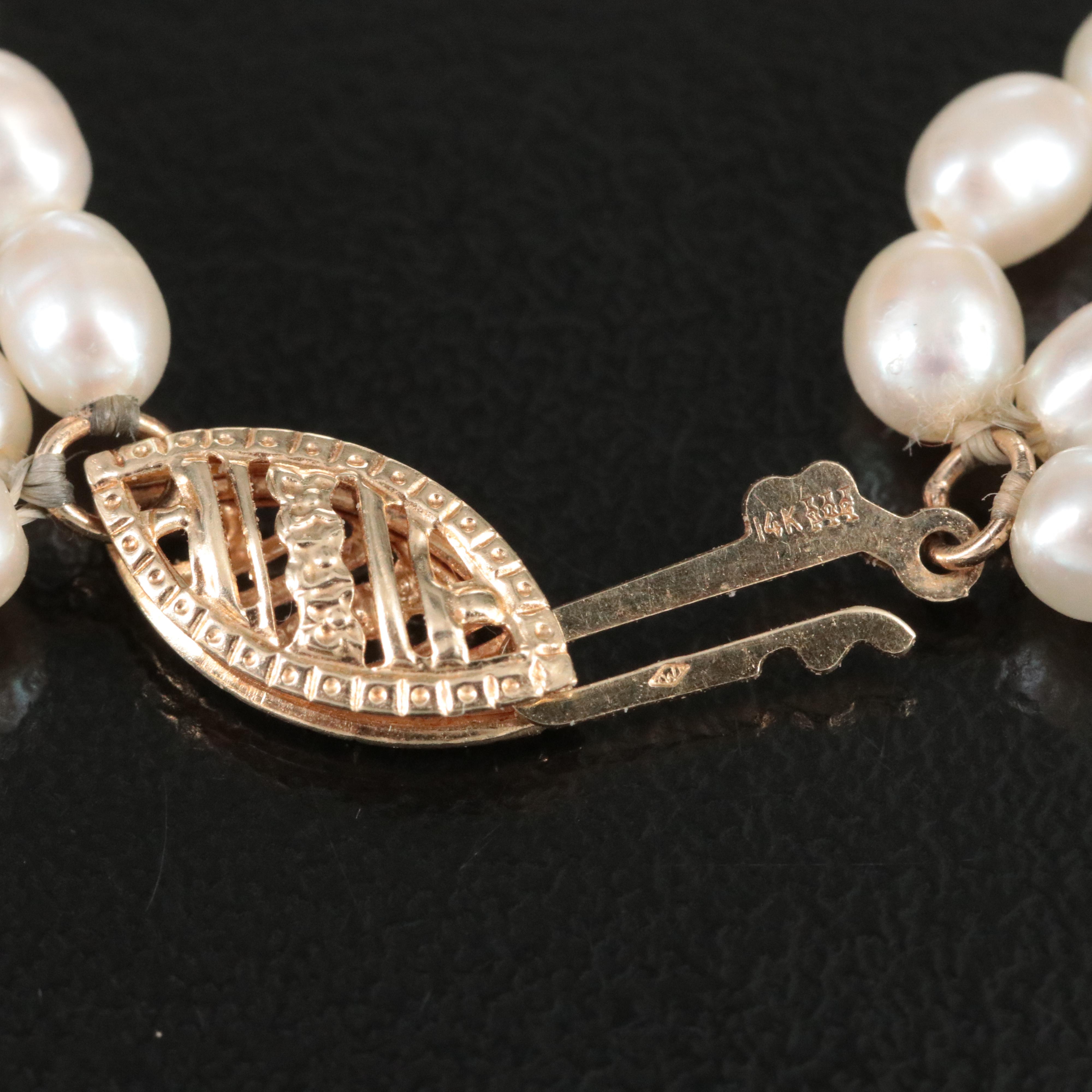 14K Triple  Strand Pearl Bracelet