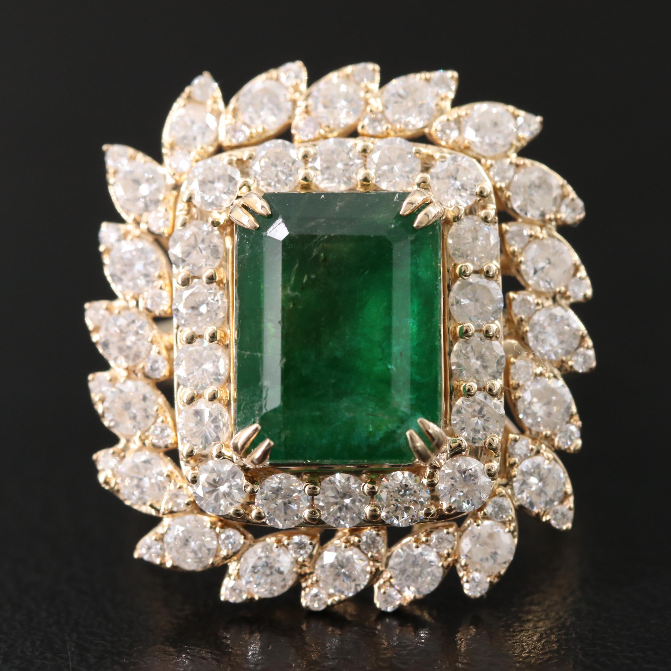 14K 3.69 CT Emerald and 2.28 CTW Diamond Ring