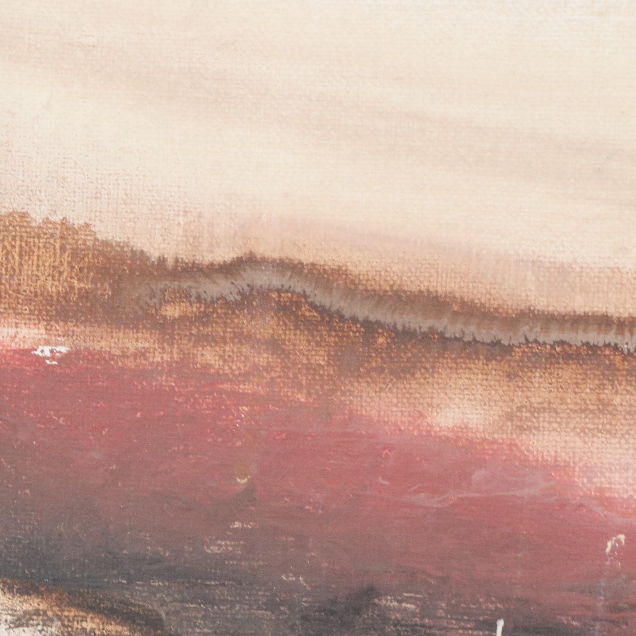 Bob Yealdhall Oil Wash Farm Landscape Painting, Circa 1960