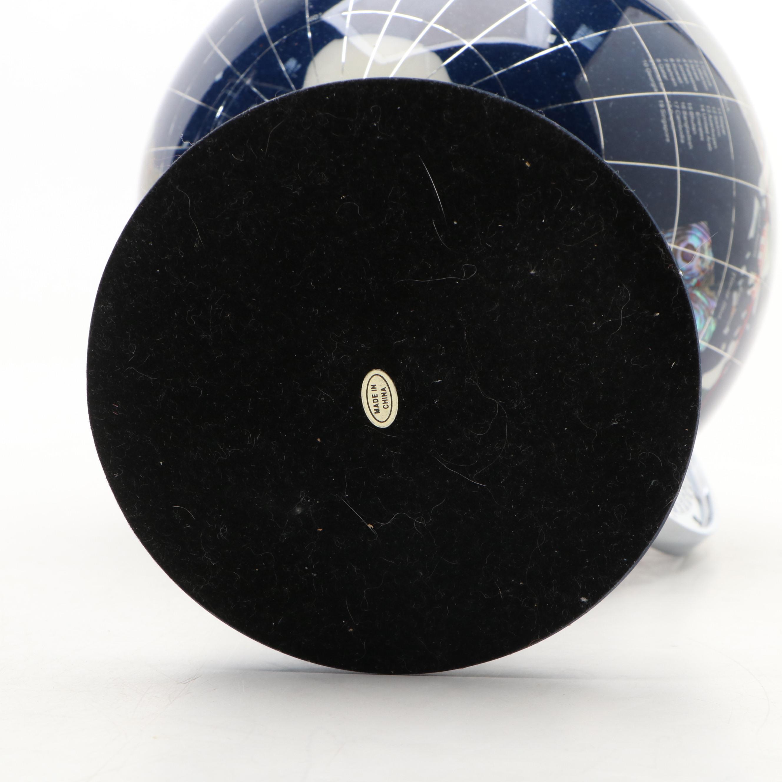 Jasper, Sandstone, Marble, Sard and Abalone Gemstone Desk Globe