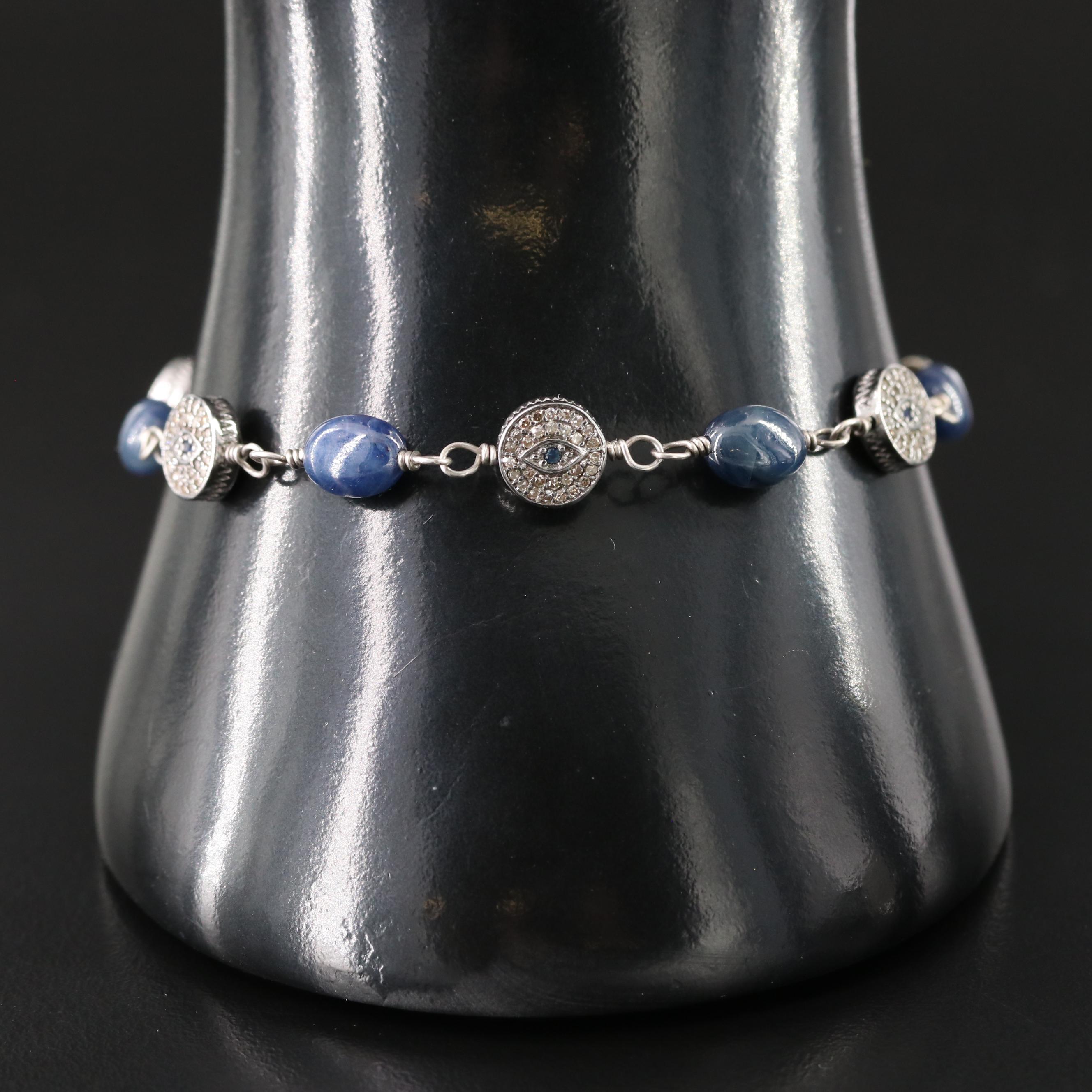 Sheryl Lowe Sterling Sapphire and Diamond Evil Eye Bracelet