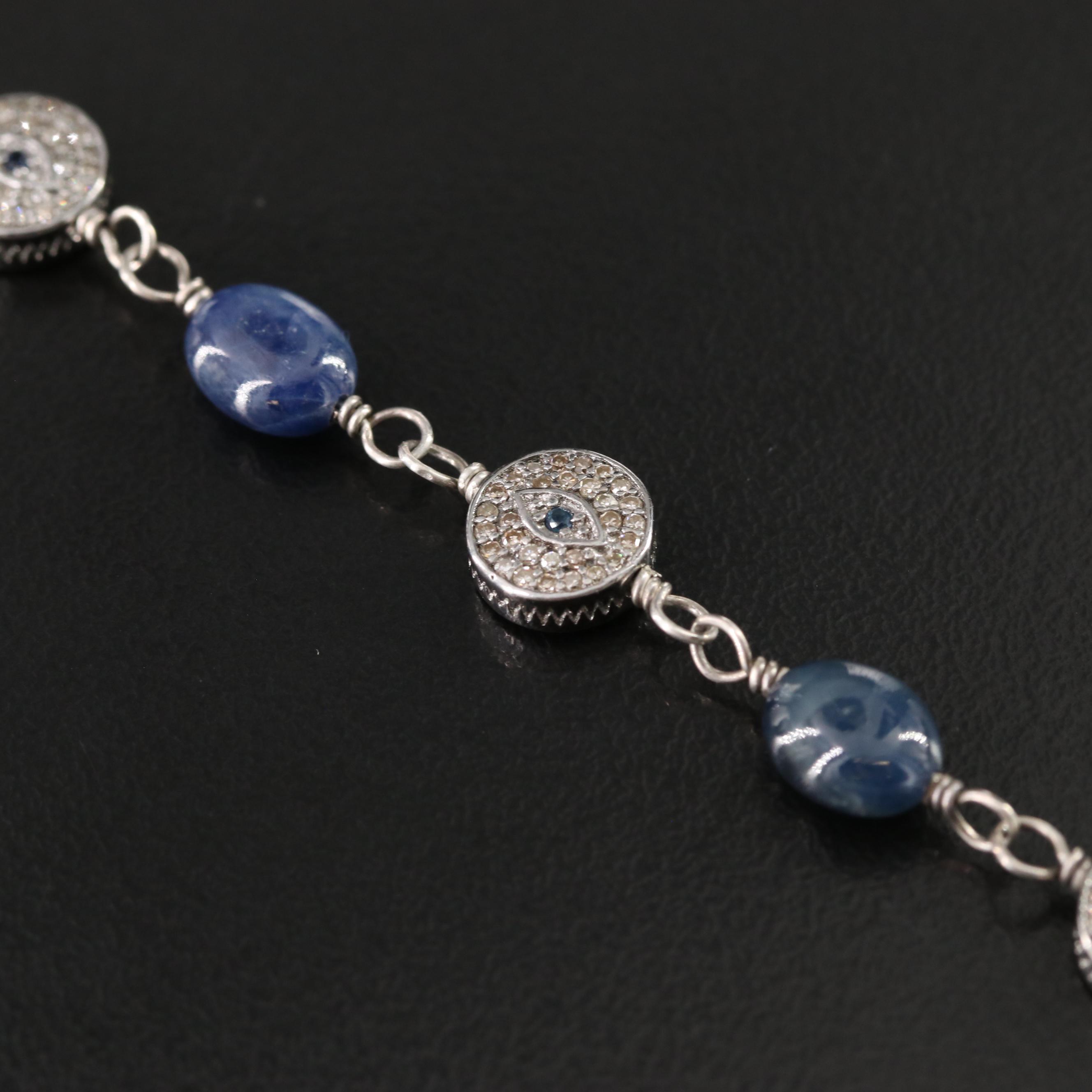 Sheryl Lowe Sterling Sapphire and Diamond Evil Eye Bracelet