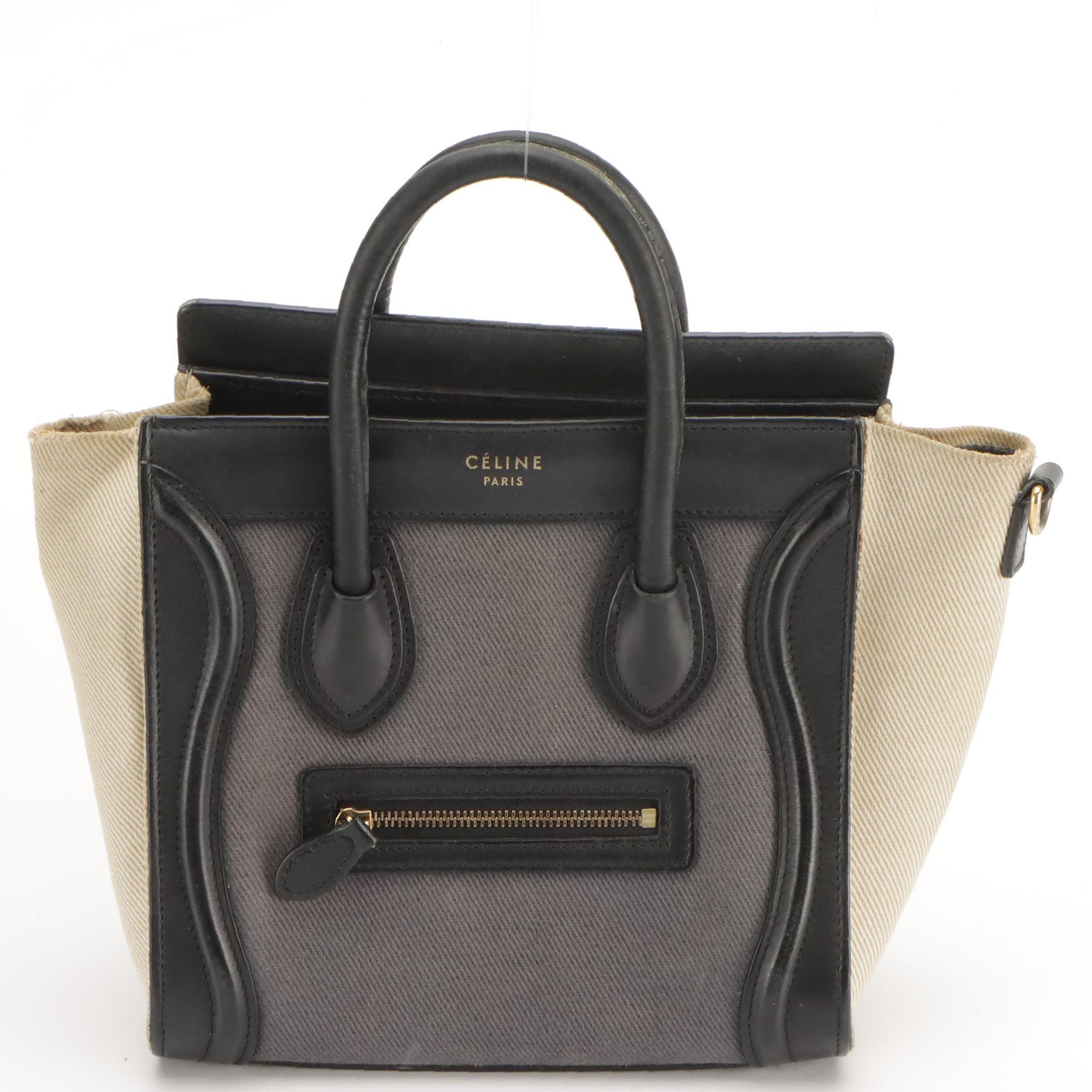 Céline Nano Luggage Handbag in Bicolored Canvas and Leather