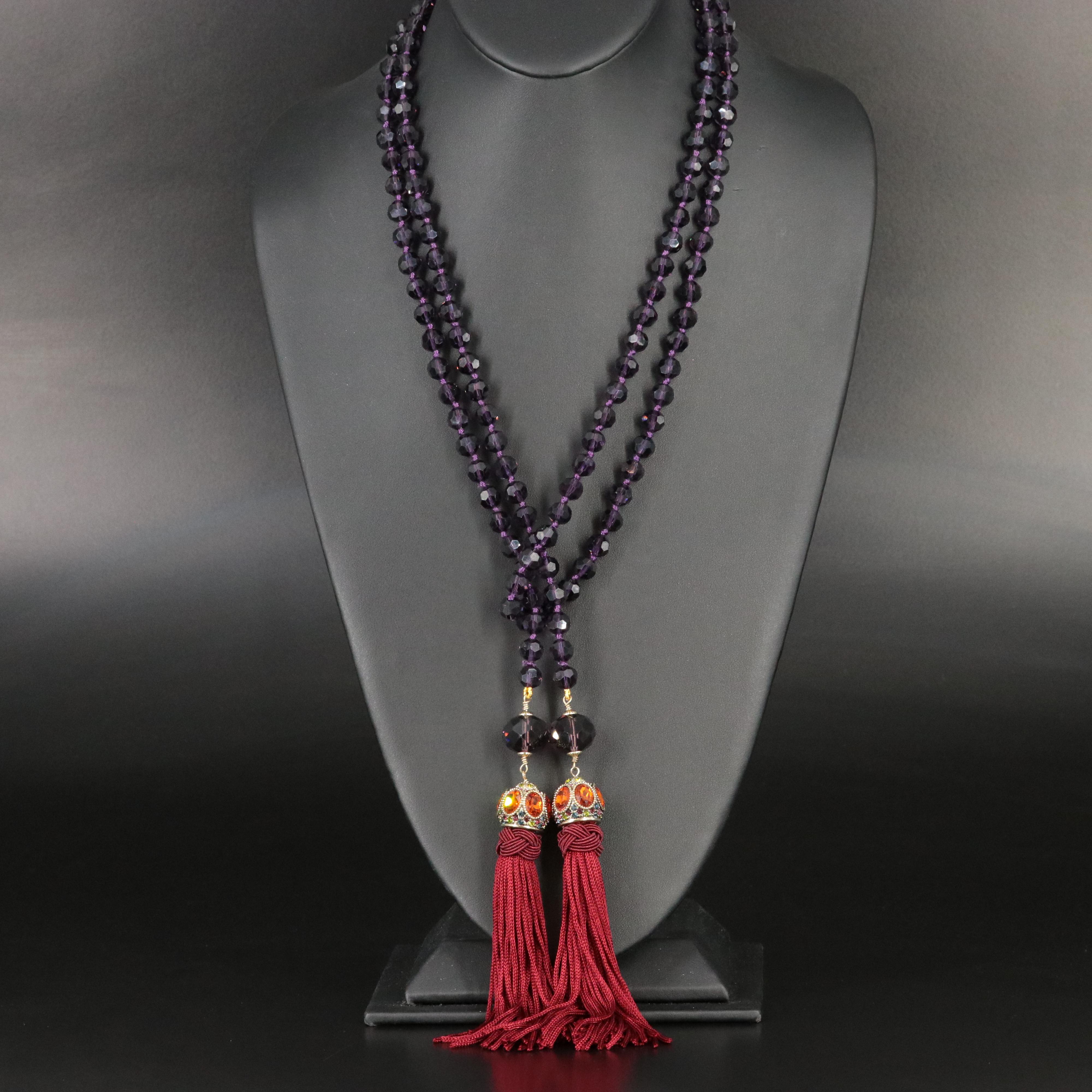 Glass Bead and Rhinestone Sautoir Necklace