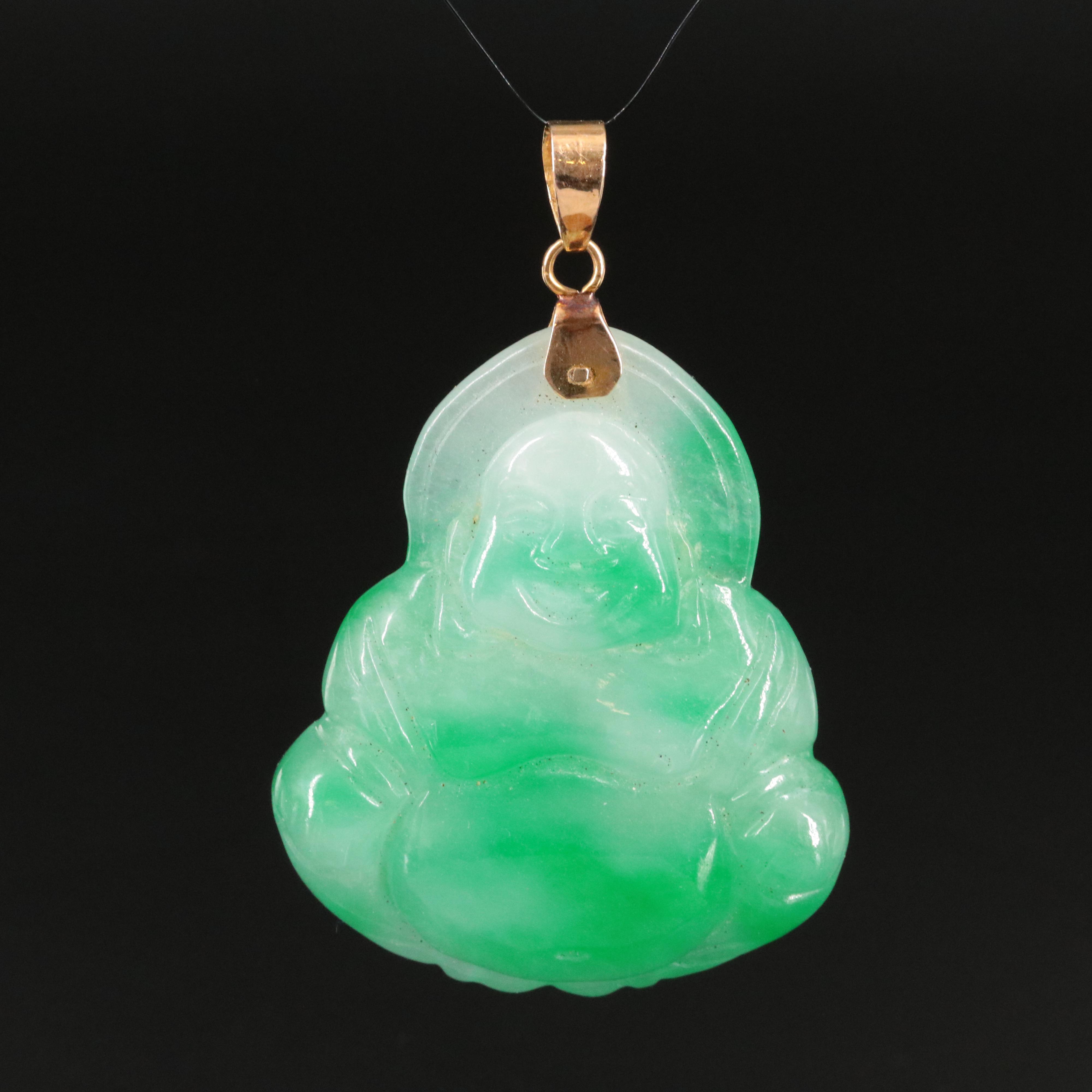 14K Jadeite Budai Pendant