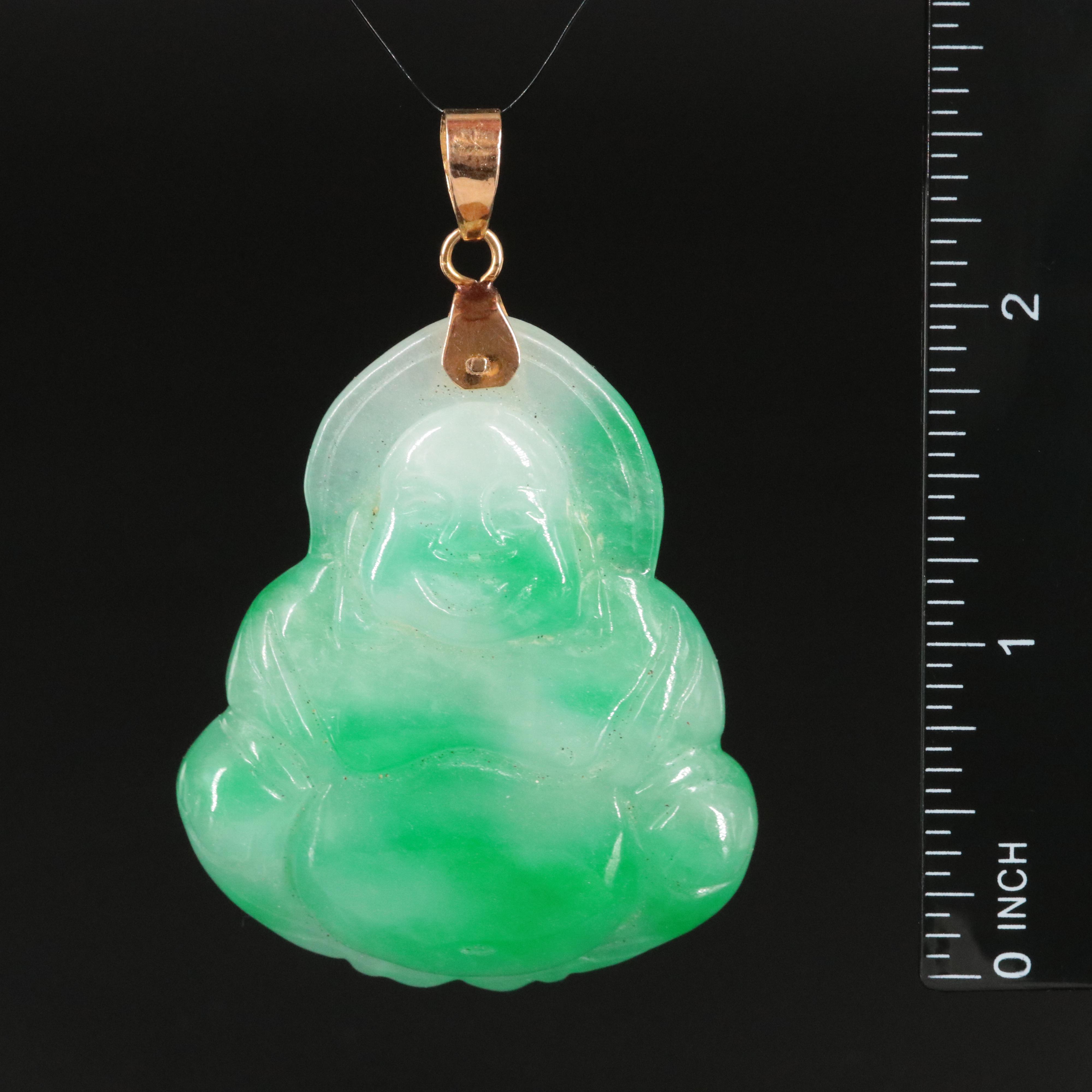 14K Jadeite Budai Pendant