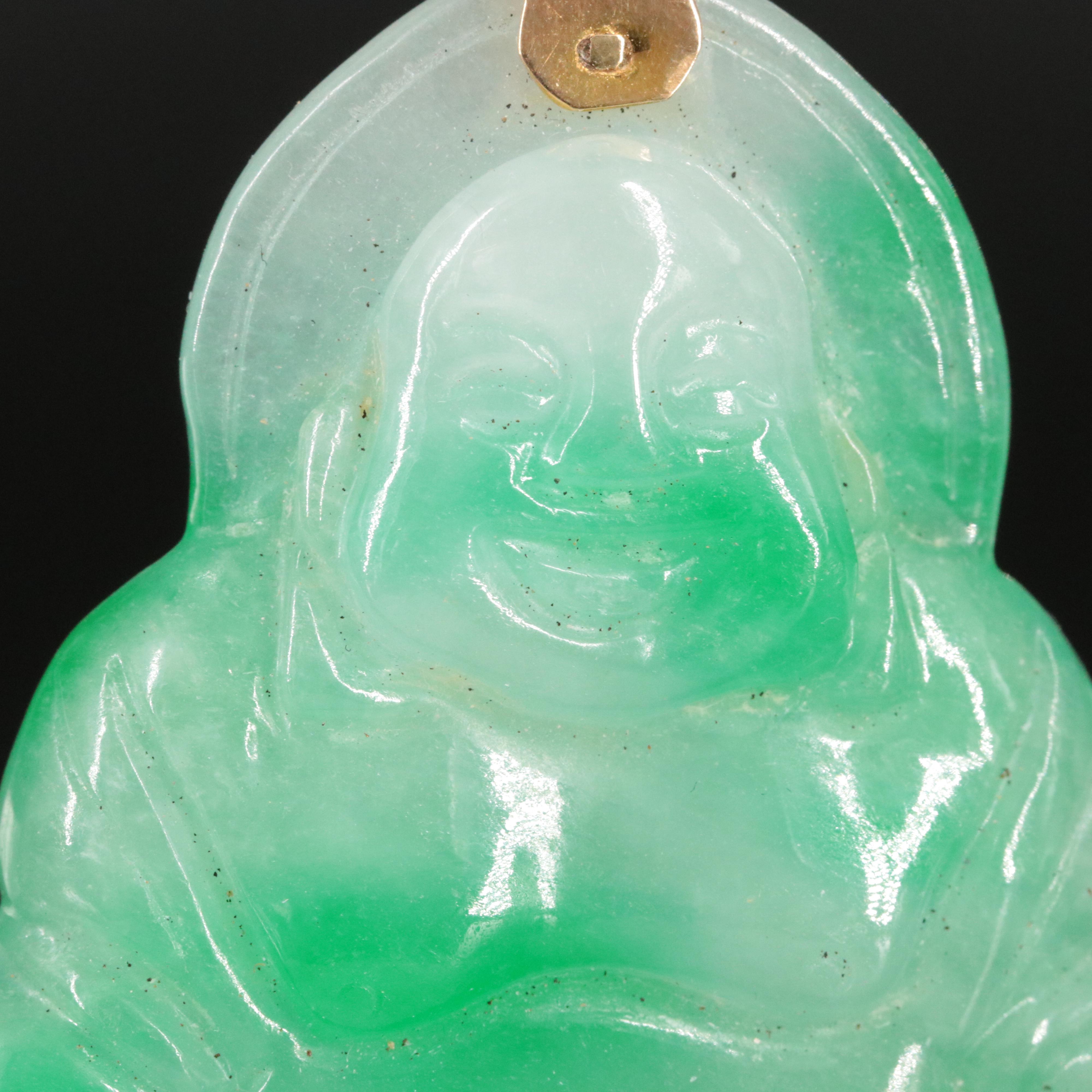 14K Jadeite Budai Pendant